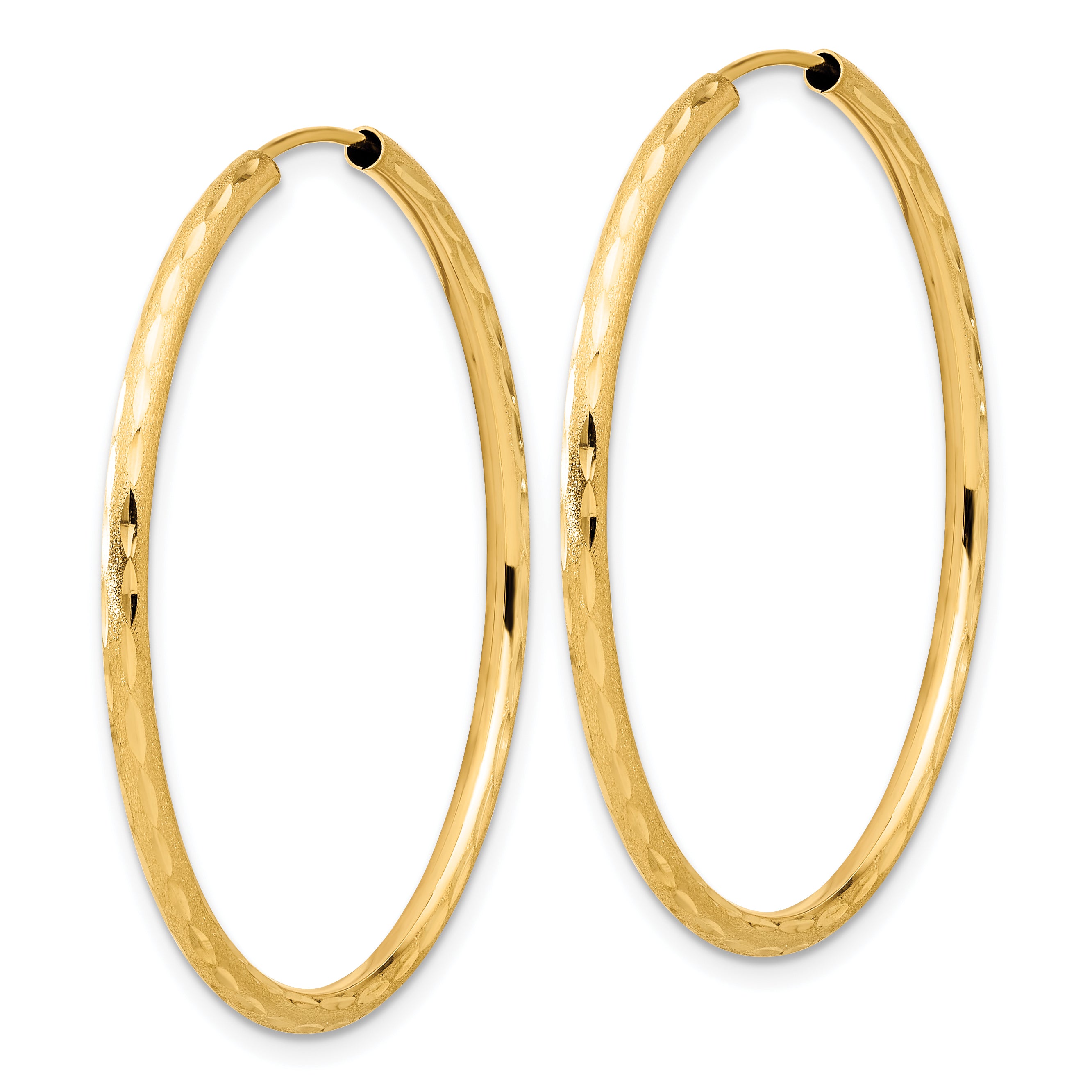 14k Polished and Satin D/C 2.00mm Endless Hoop Earrings