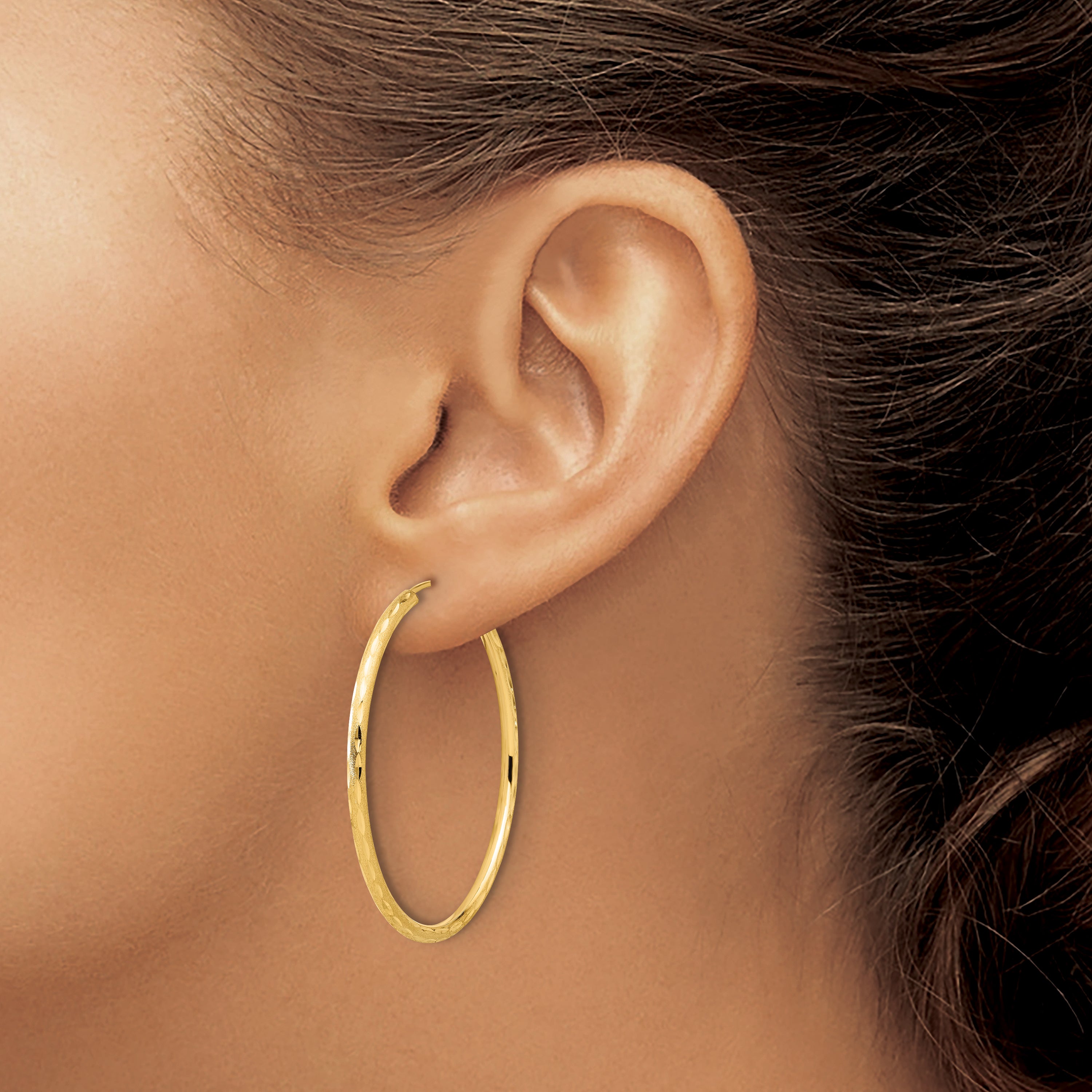 14k Polished and Satin D/C 2.00mm Endless Hoop Earrings