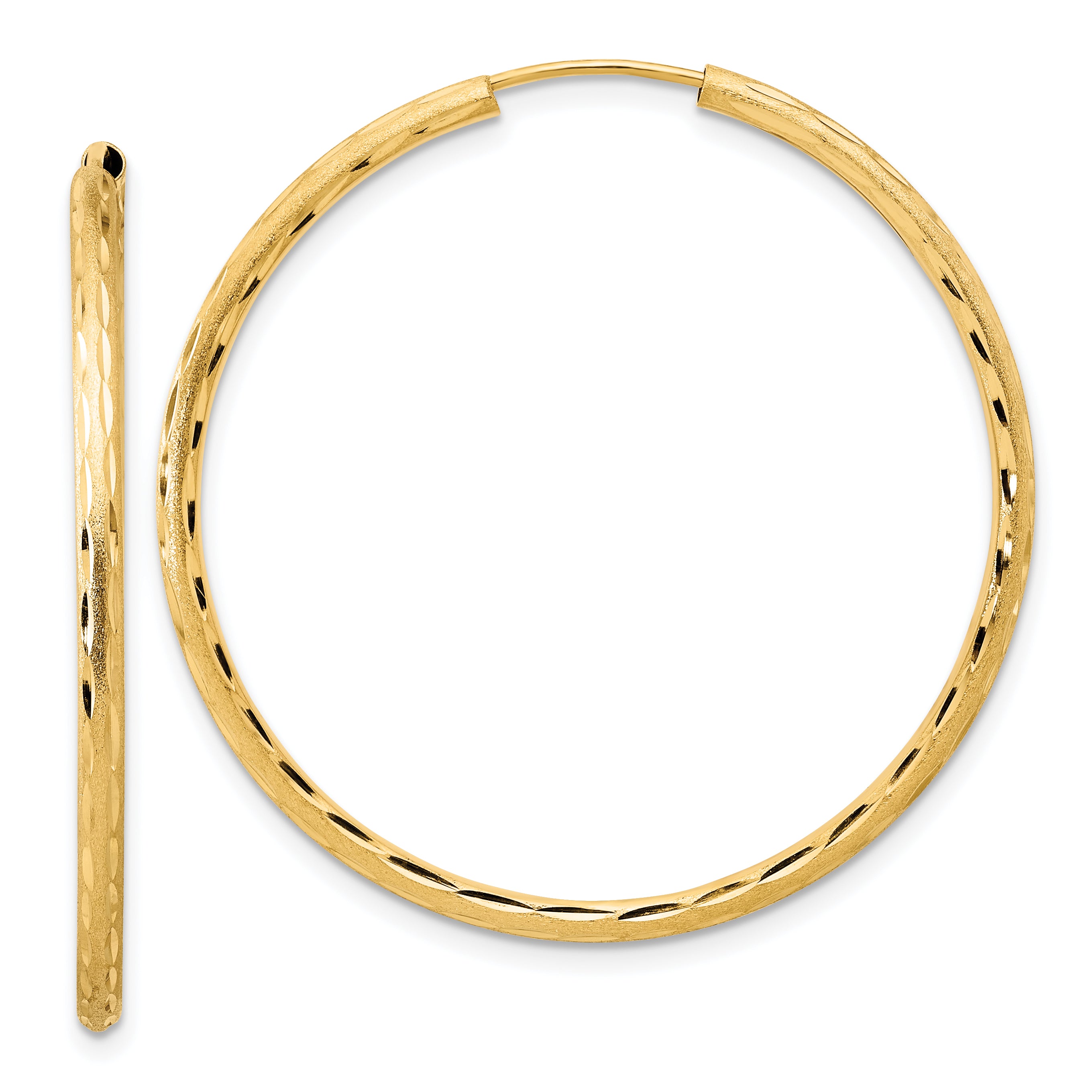 14k Polished and Satin D/C 2.00mm Endless Hoop Earrings