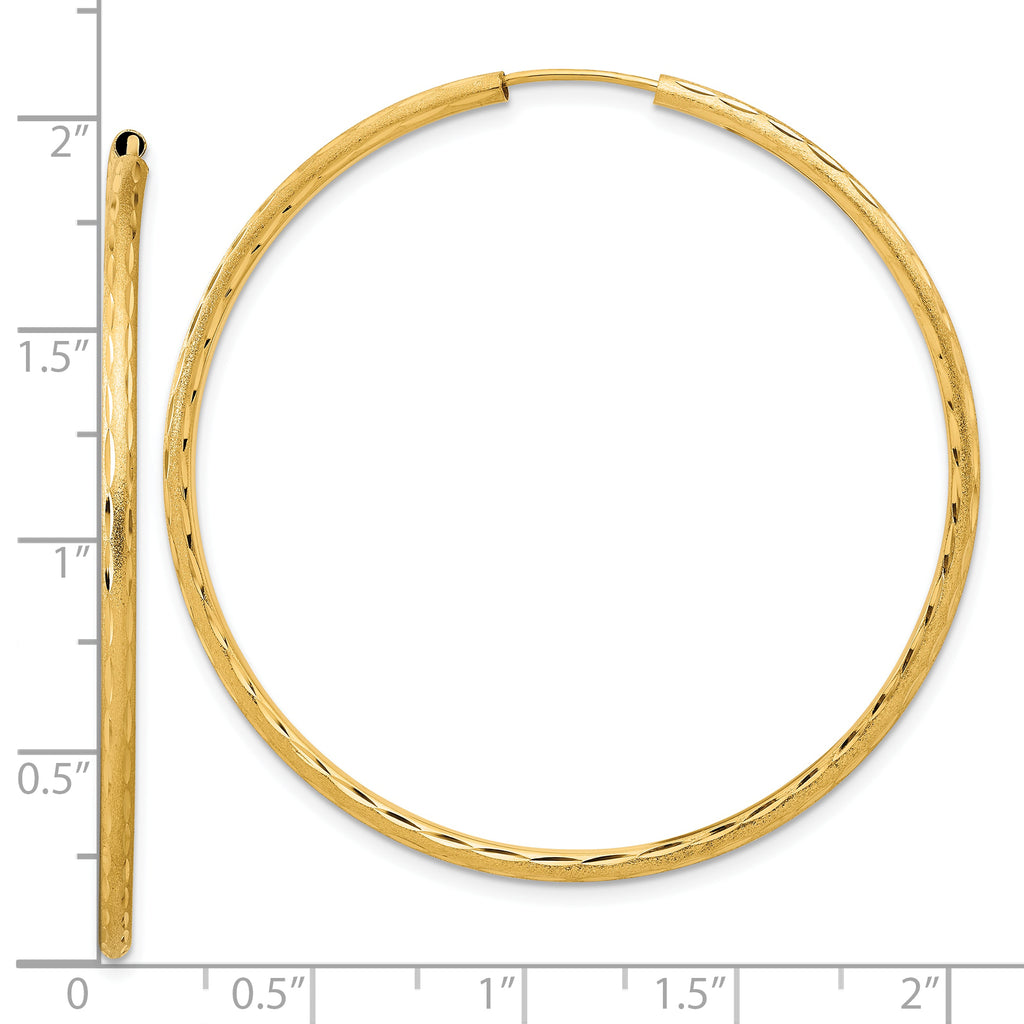14k Polished and Satin D/C 2.00mm Endless Hoop Earrings