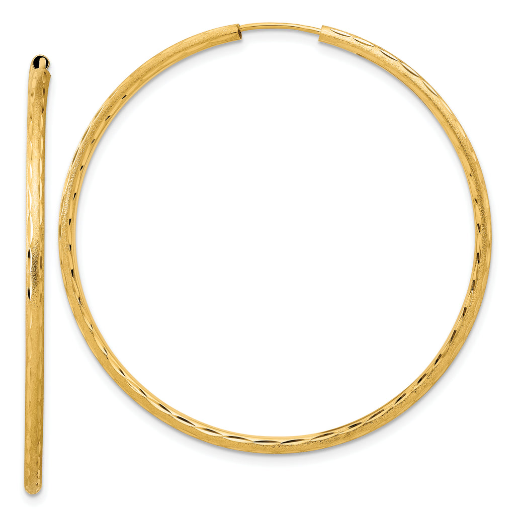 14k Polished and Satin D/C 2.00mm Endless Hoop Earrings