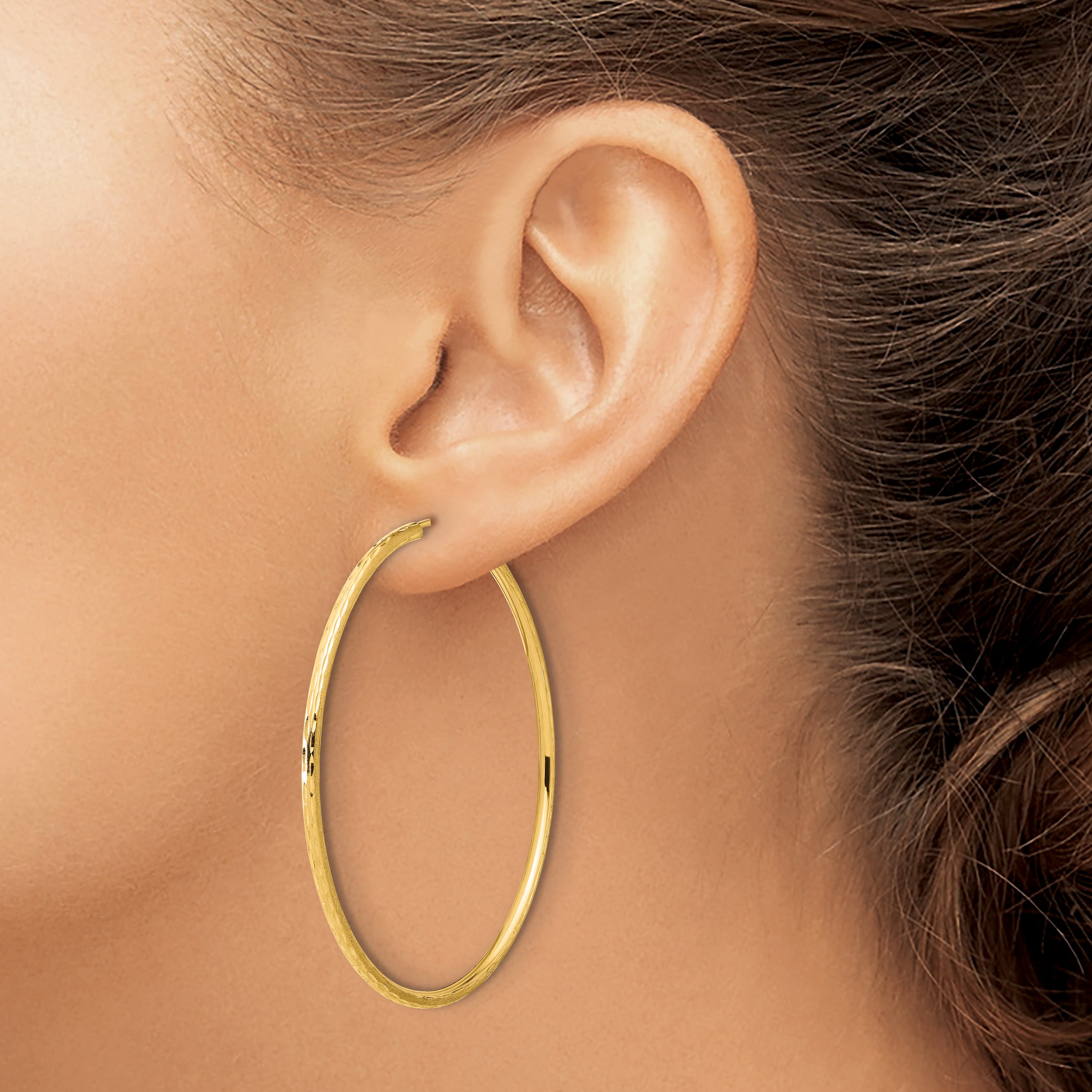 14k Polished and Satin D/C 2.00mm Endless Hoop Earrings