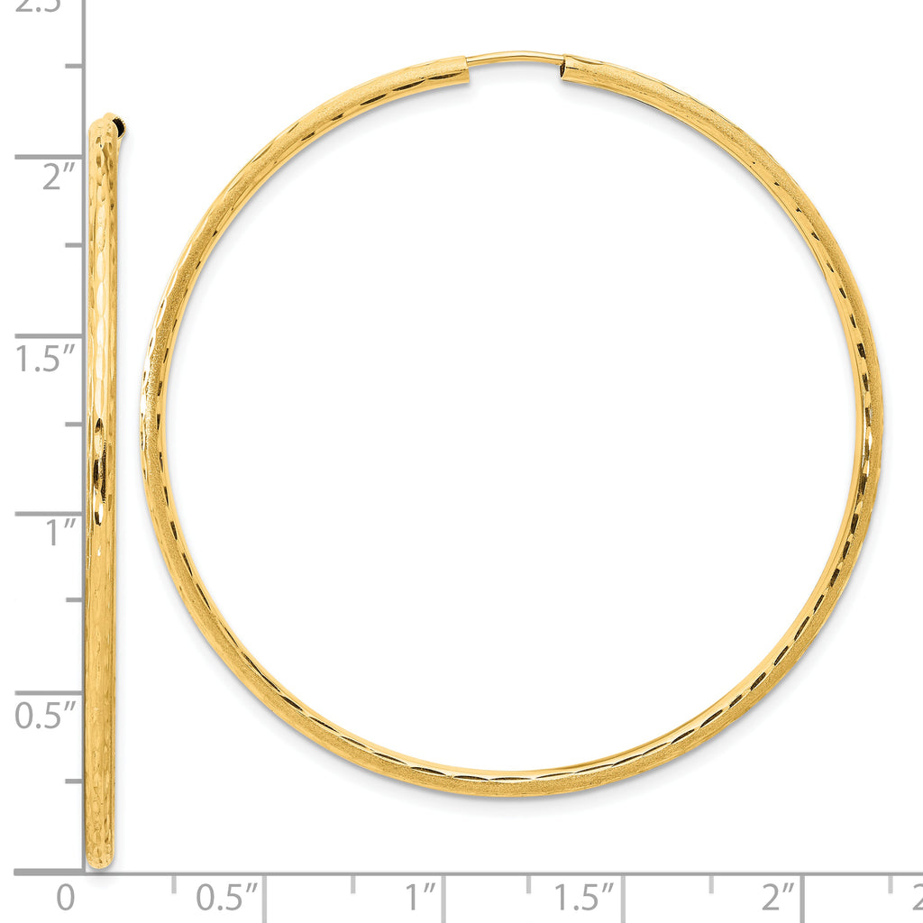 14k Polished and Satin D/C 2.00mm Endless Hoop Earrings