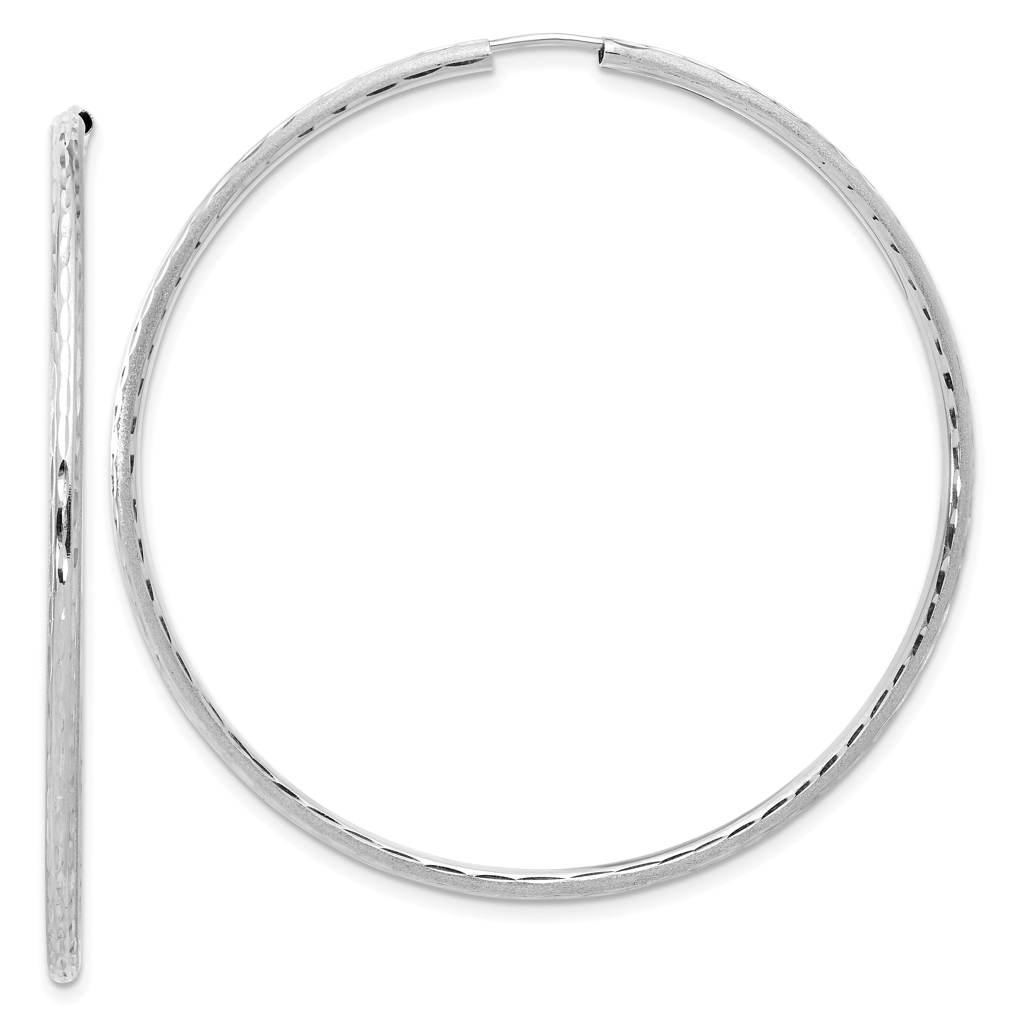 14k White Gold Polished and Satin D/C 2.00mm Endless Hoop Earrings Main image