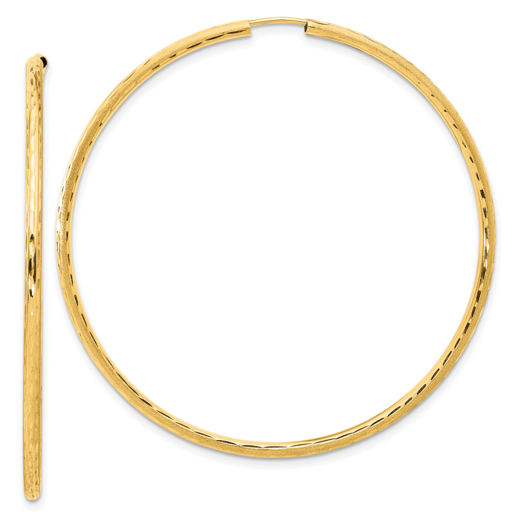 14k Polished and Satin D/C 2.00mm Endless Hoop Earrings