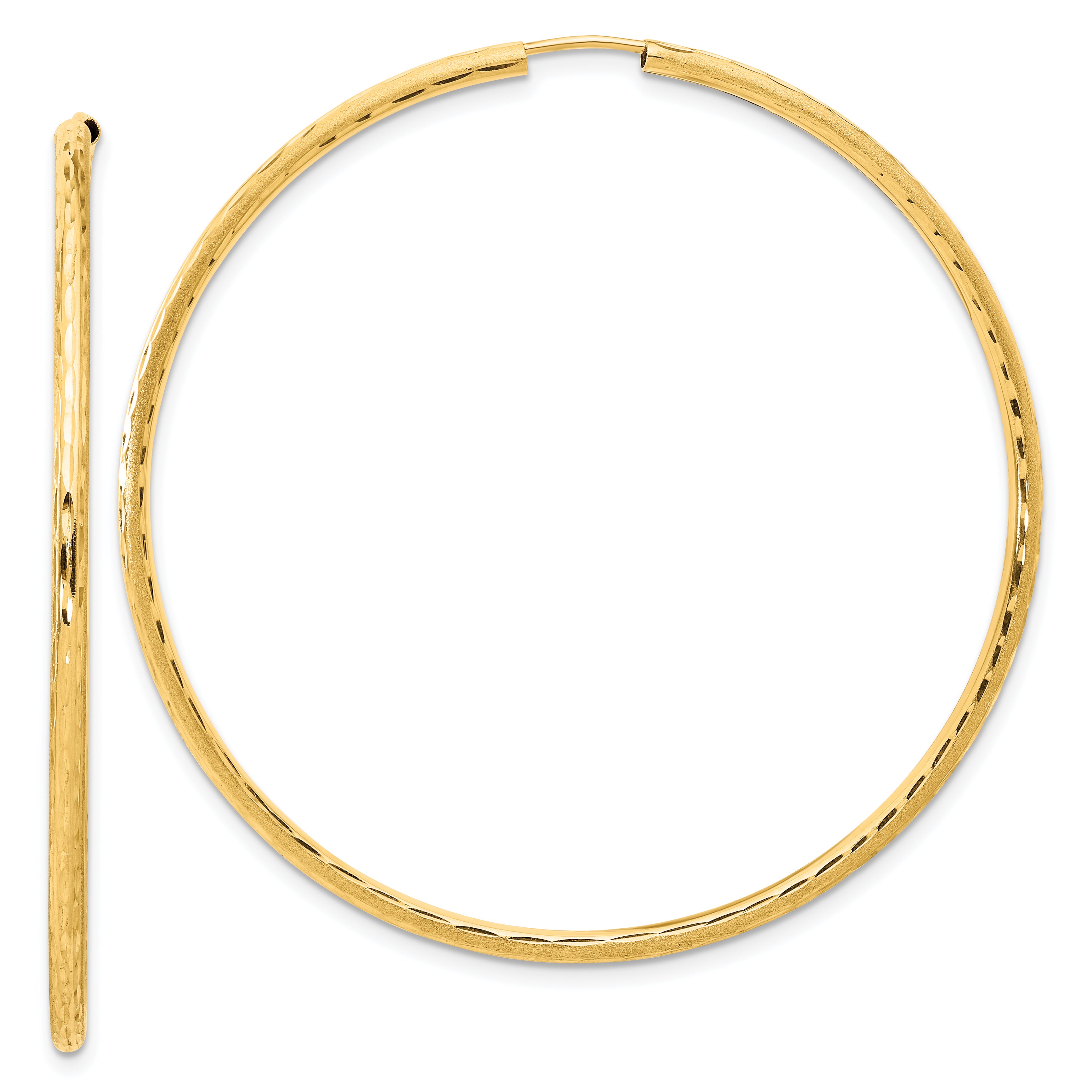14k Polished and Satin D/C 2.00mm Endless Hoop Earrings