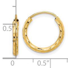 14k Polished and Satin D/C 2.00mm Endless Hoop Earrings