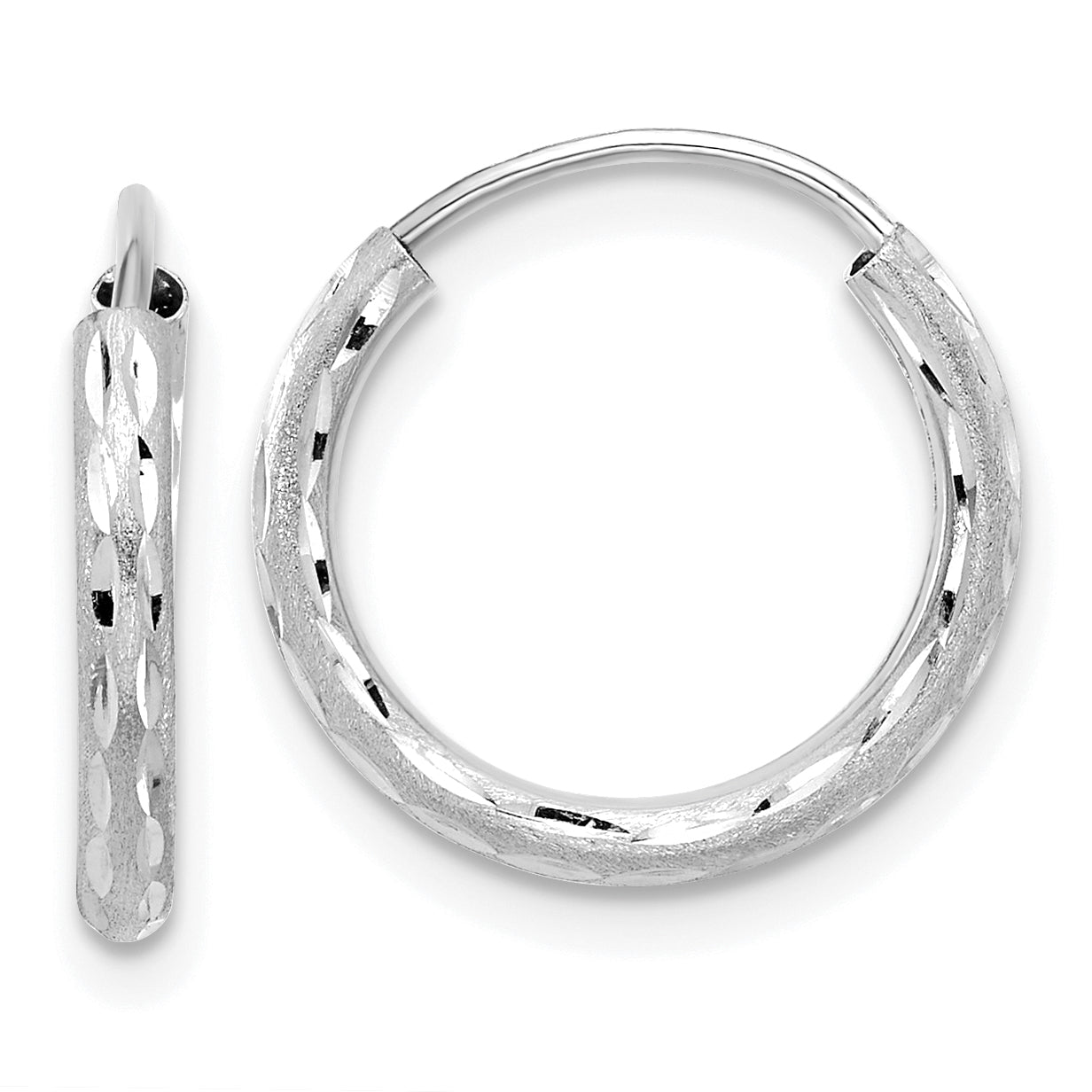 14k White Gold Polished and Satin D/C 2.00mm Endless Hoop Earrings Main image