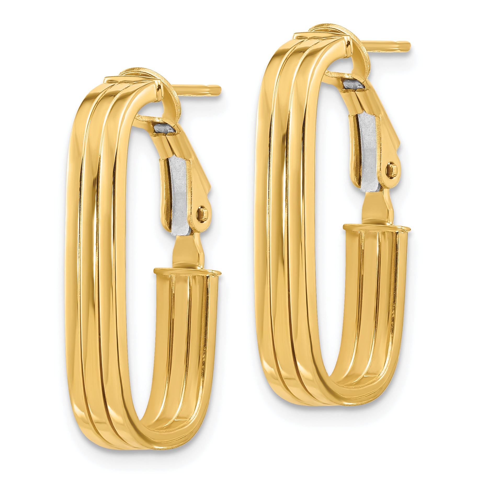 14K Polished Oval Omega Back Hoop Earrings Secondary image