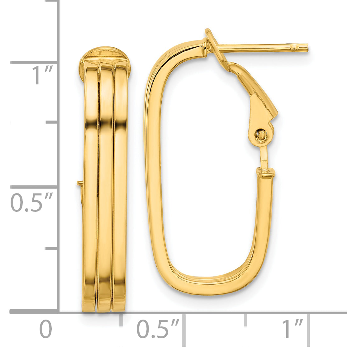 14K Polished Oval Omega Back Hoop Earrings