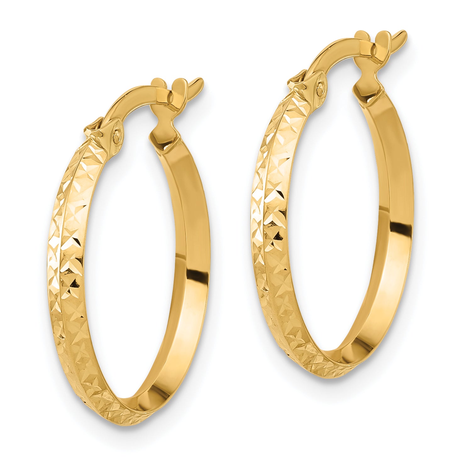 14K Polished and Diamond-cut Knife Edge Hoop Earrings Secondary image