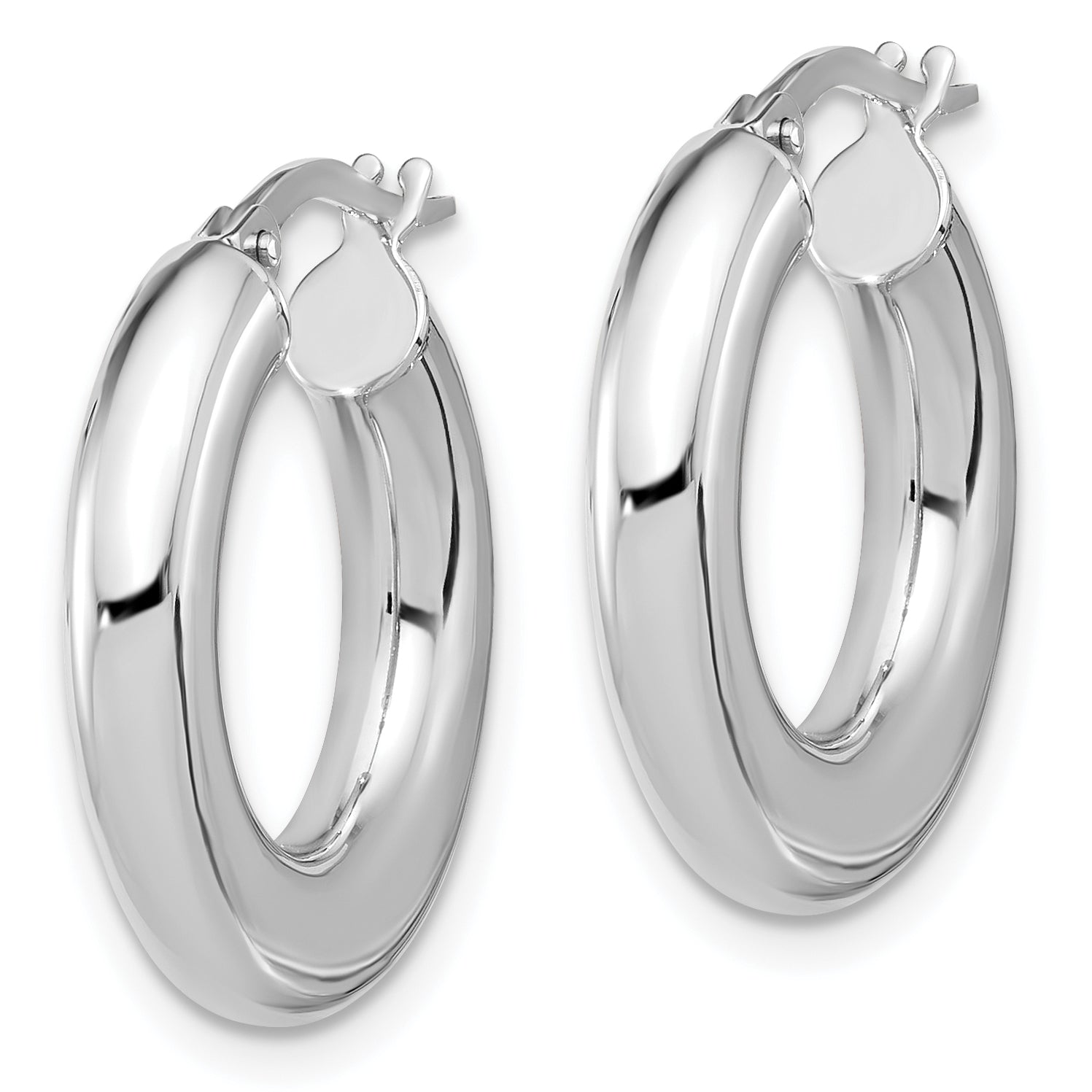 14K White Gold Polished Tube Hoop Earrings Secondary image