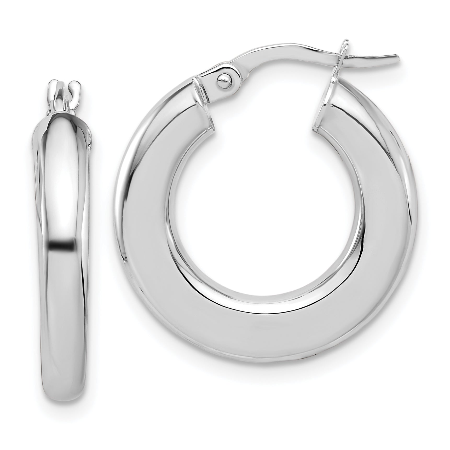 14K White Gold Polished Tube Hoop Earrings Main image