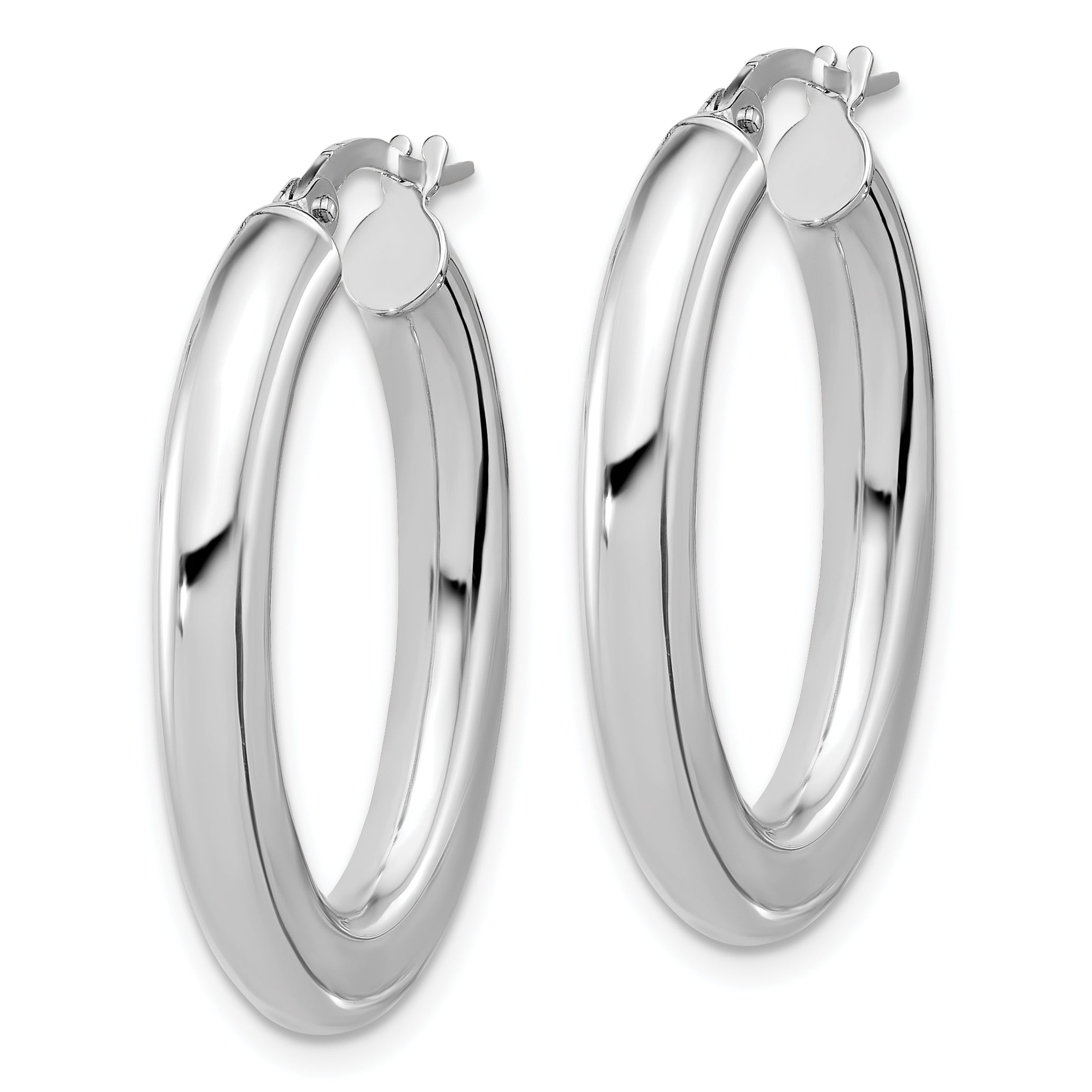 14K White Gold Polished Tube Oval Hoop Earrings Secondary image