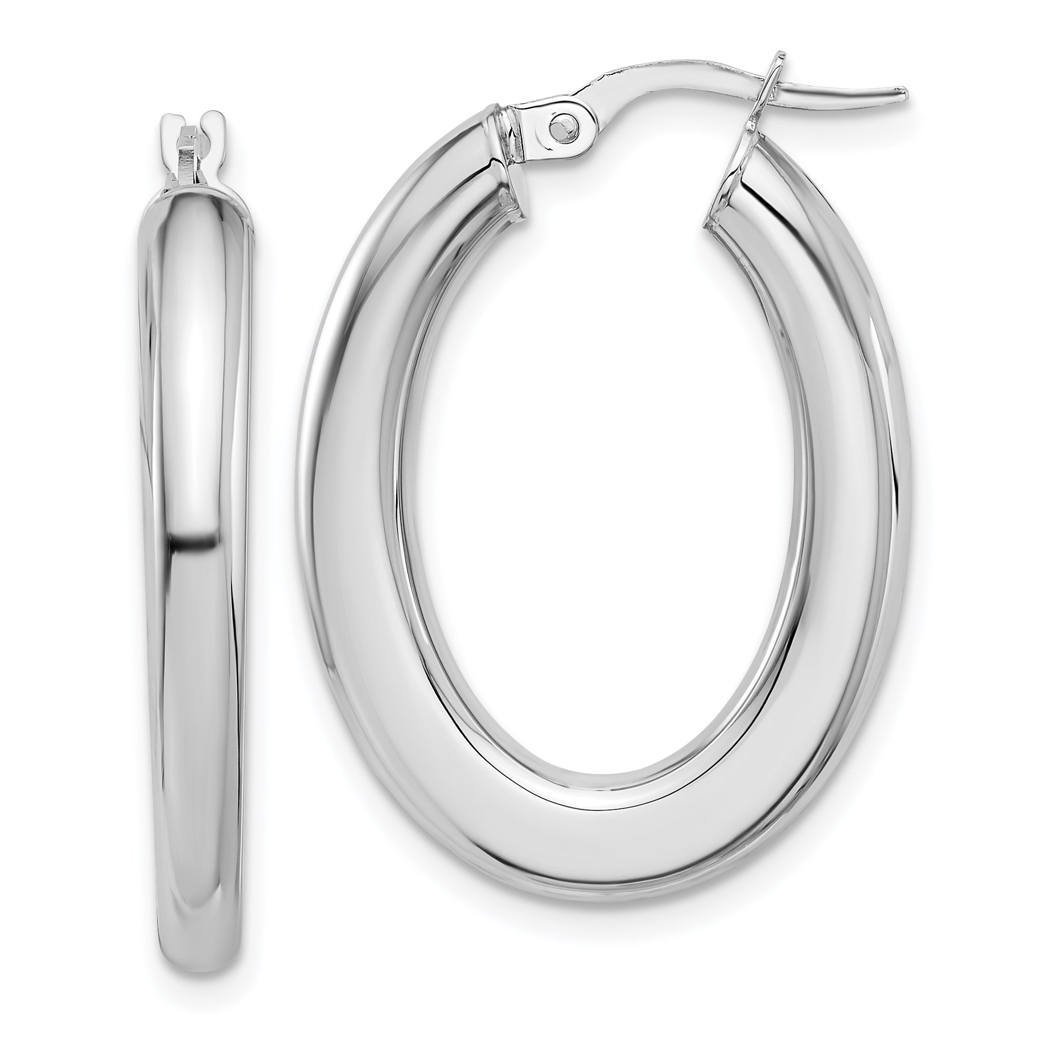 14K White Gold Polished Tube Oval Hoop Earrings Main image