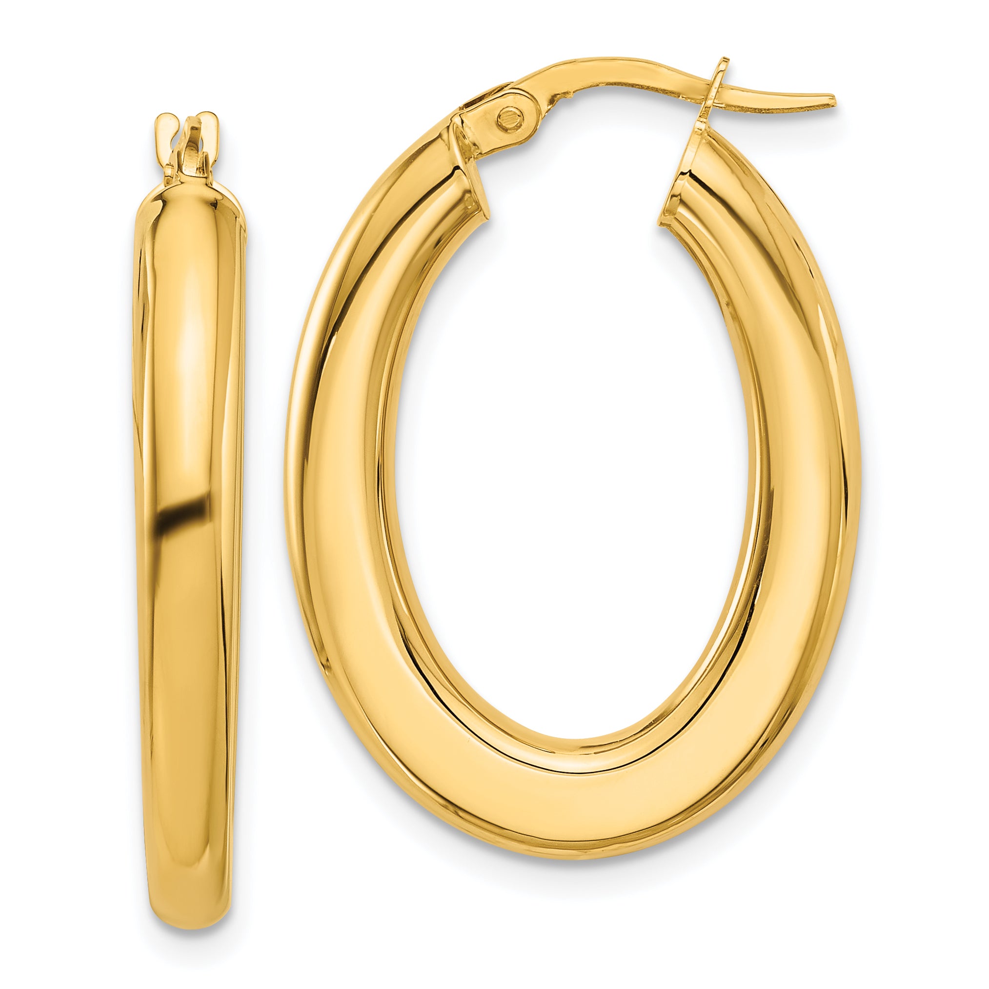 14K Polished Tube Oval Hoop Earrings
