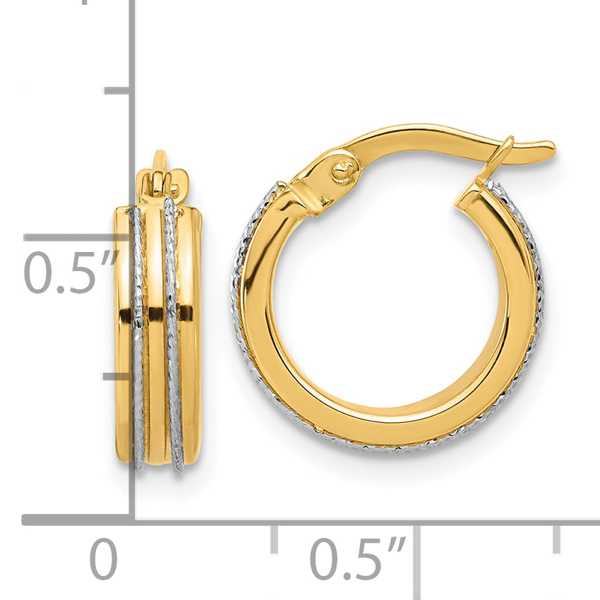 14K Two-tone Polished and Diamond-cut Hoop Earrings