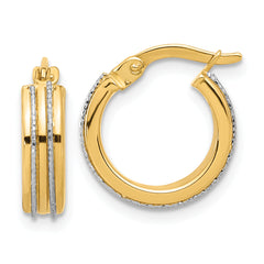 14K Two-tone Polished and Diamond-cut Hoop Earrings