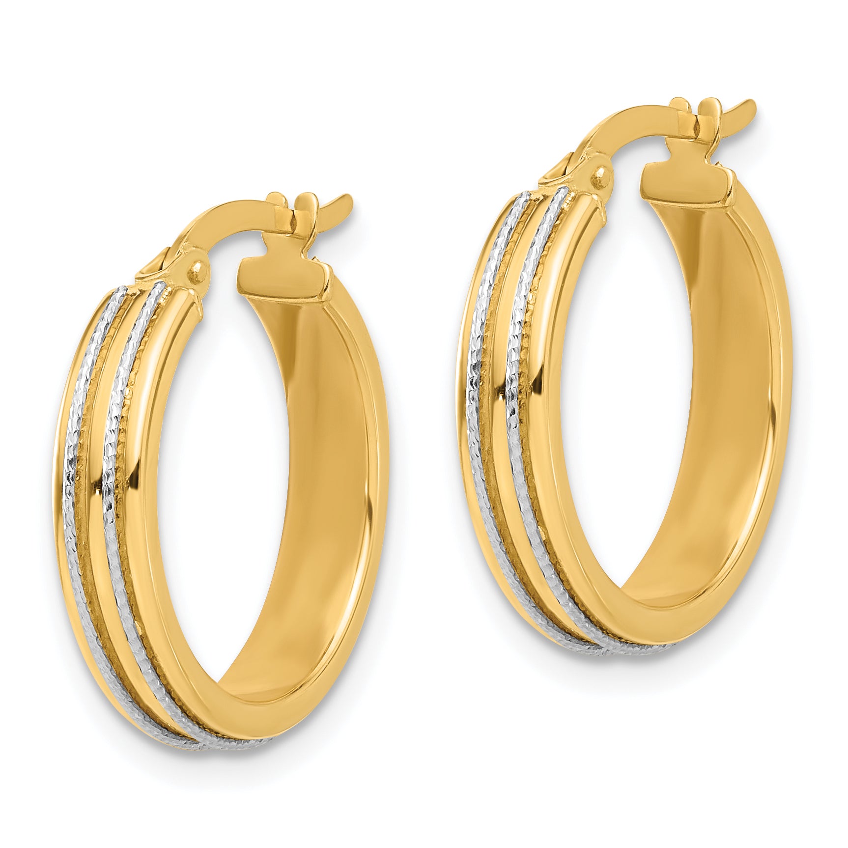 14K Two-tone Polished and Diamond-cut Hoop Earrings Secondary image