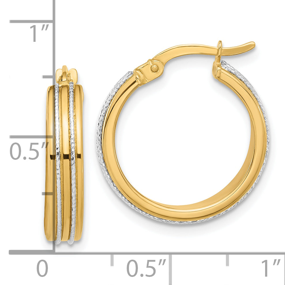 14K Two-tone Polished and Diamond-cut Hoop Earrings