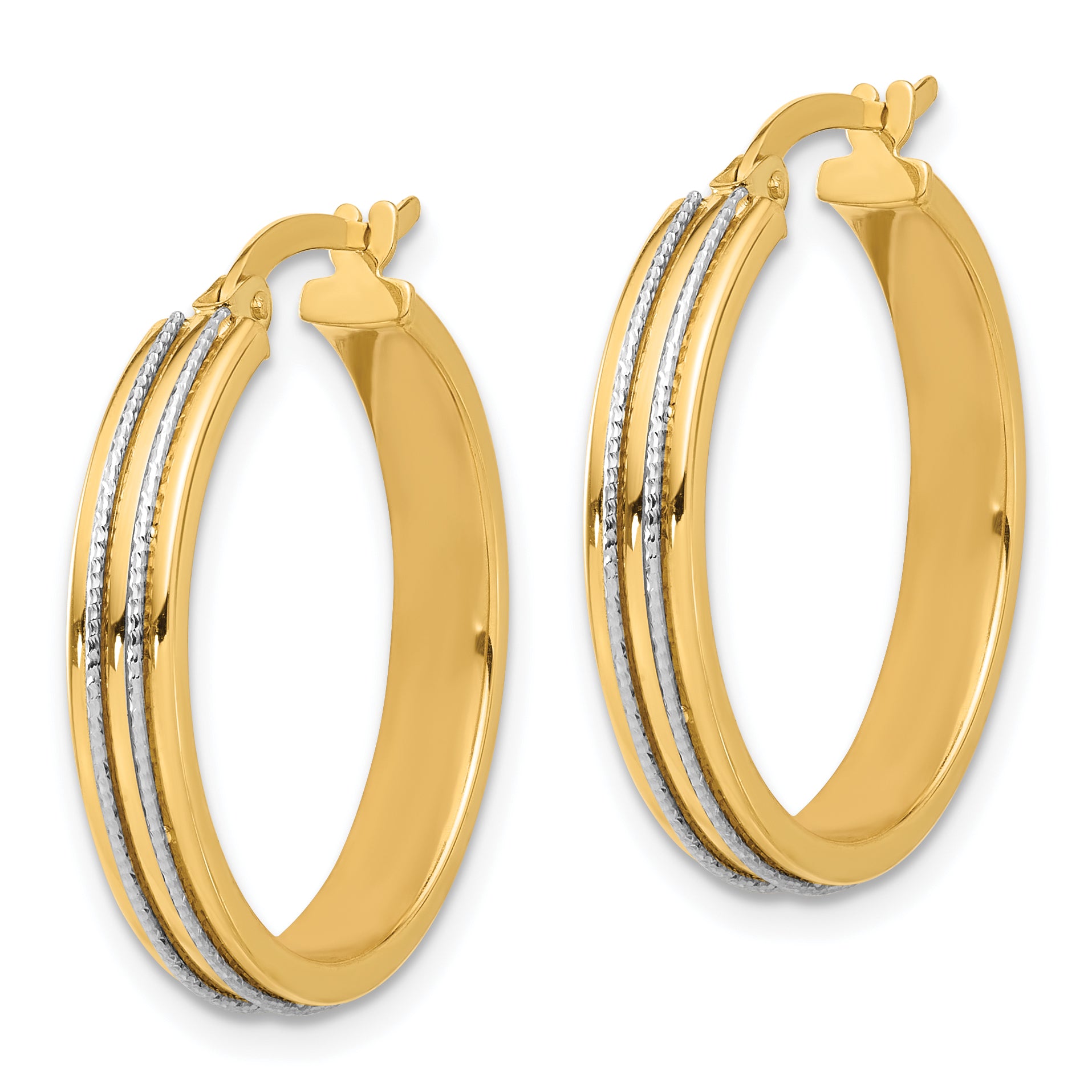 14K Two-tone Polished and Diamond-cut Hoop Earrings