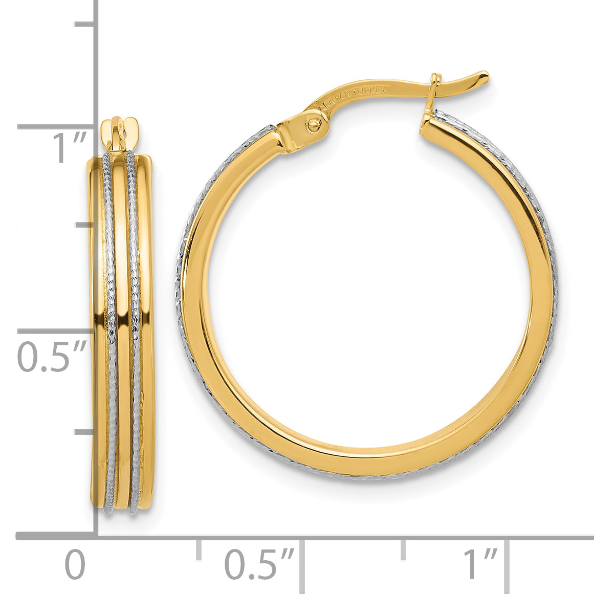 14K Two-tone Polished and Diamond-cut Hoop Earrings
