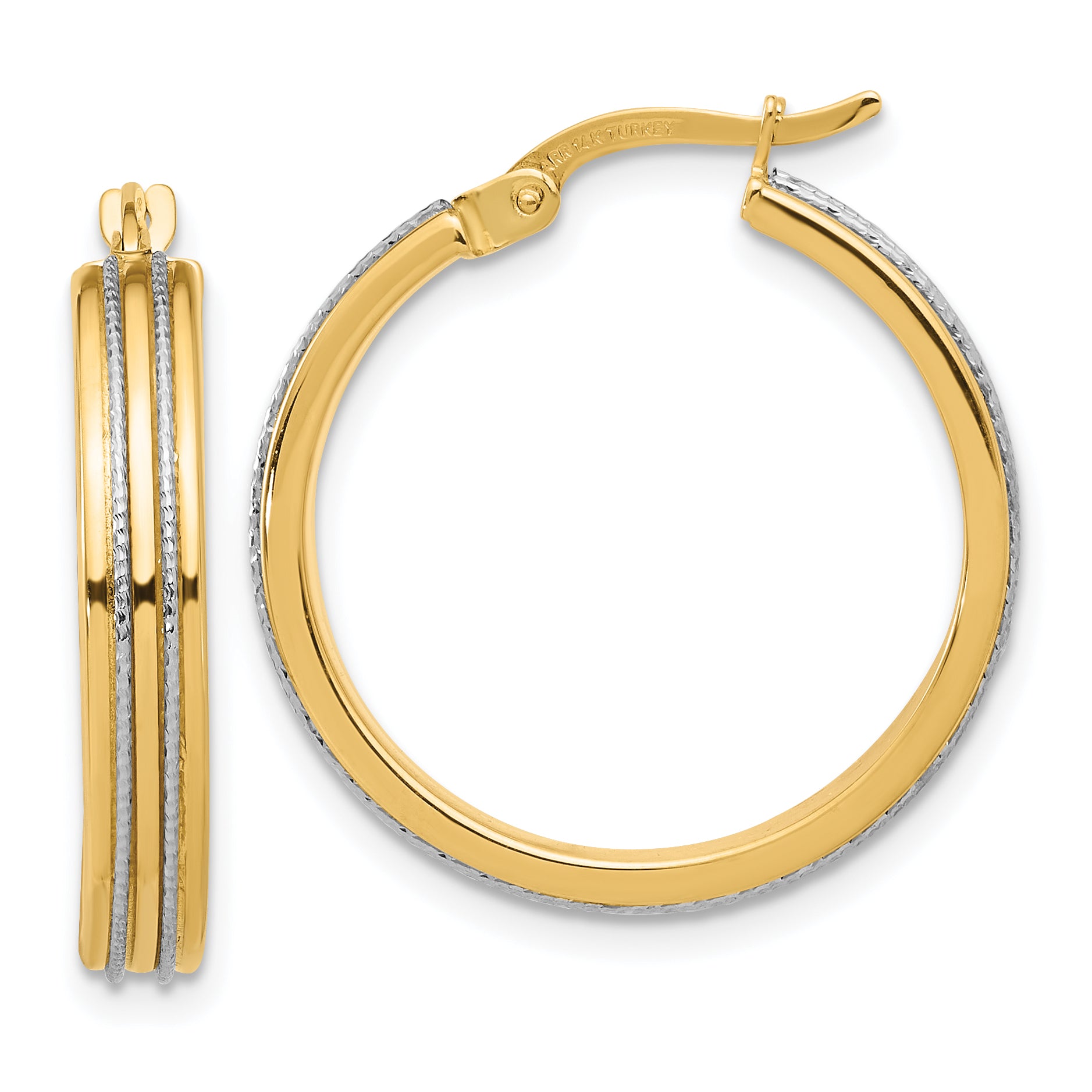 14K Two-tone Polished and Diamond-cut Hoop Earrings