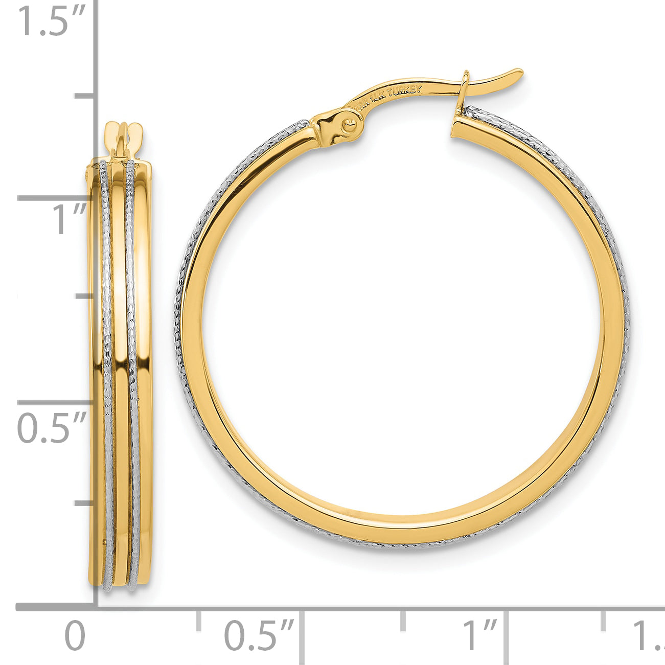 14K Two-tone Polished and Diamond-cut Hoop Earrings