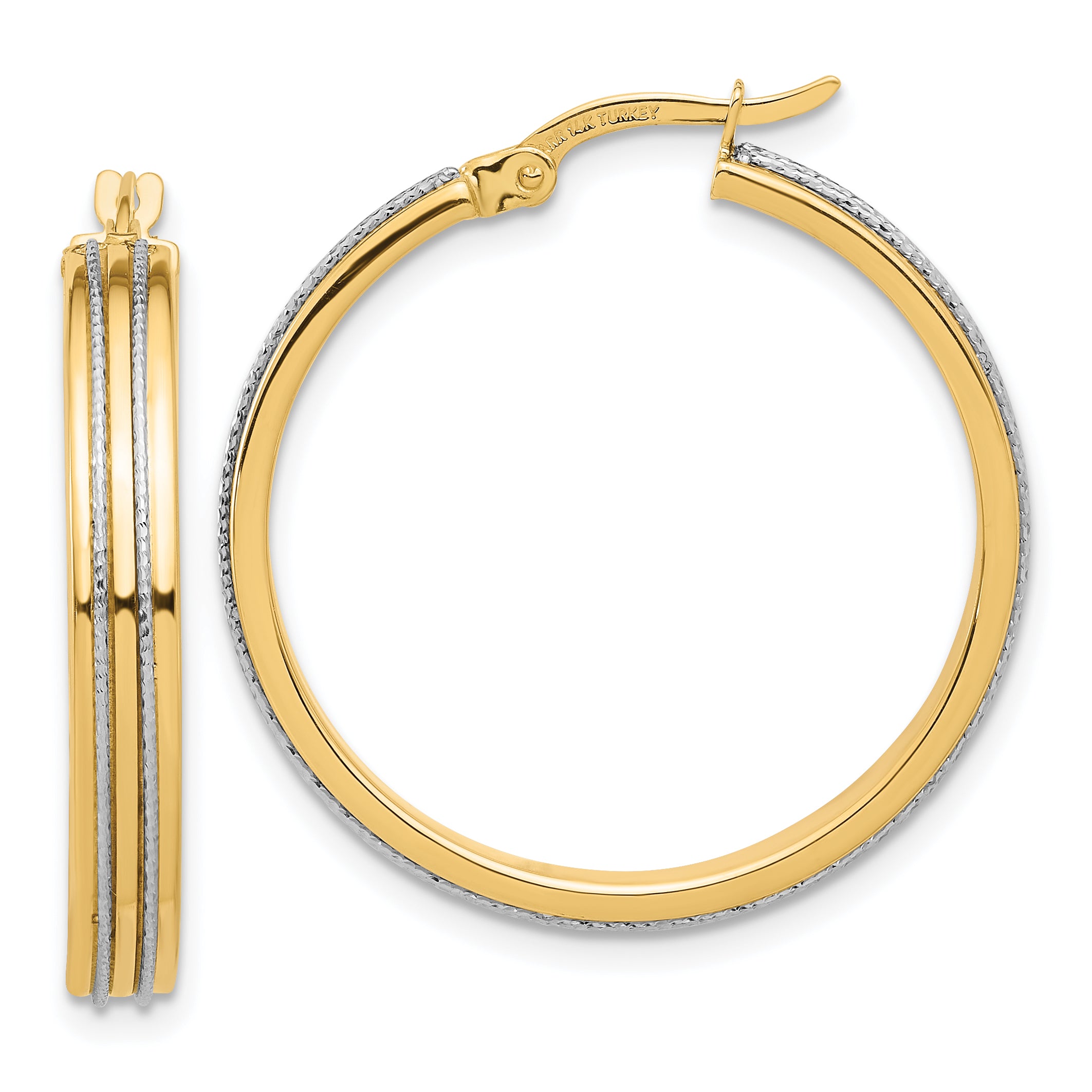 14K Two-tone Polished and Diamond-cut Hoop Earrings Main image