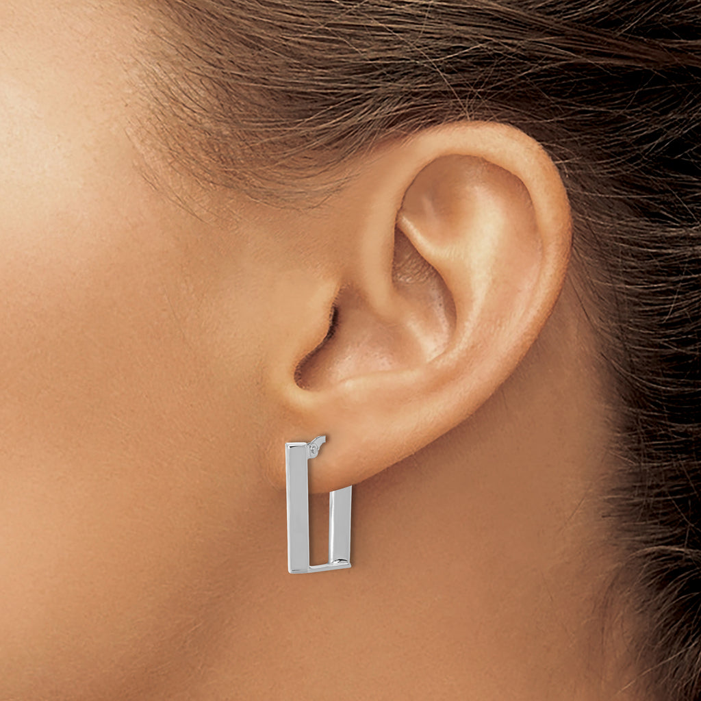 14K White Polished U Shape Hoop Earrings