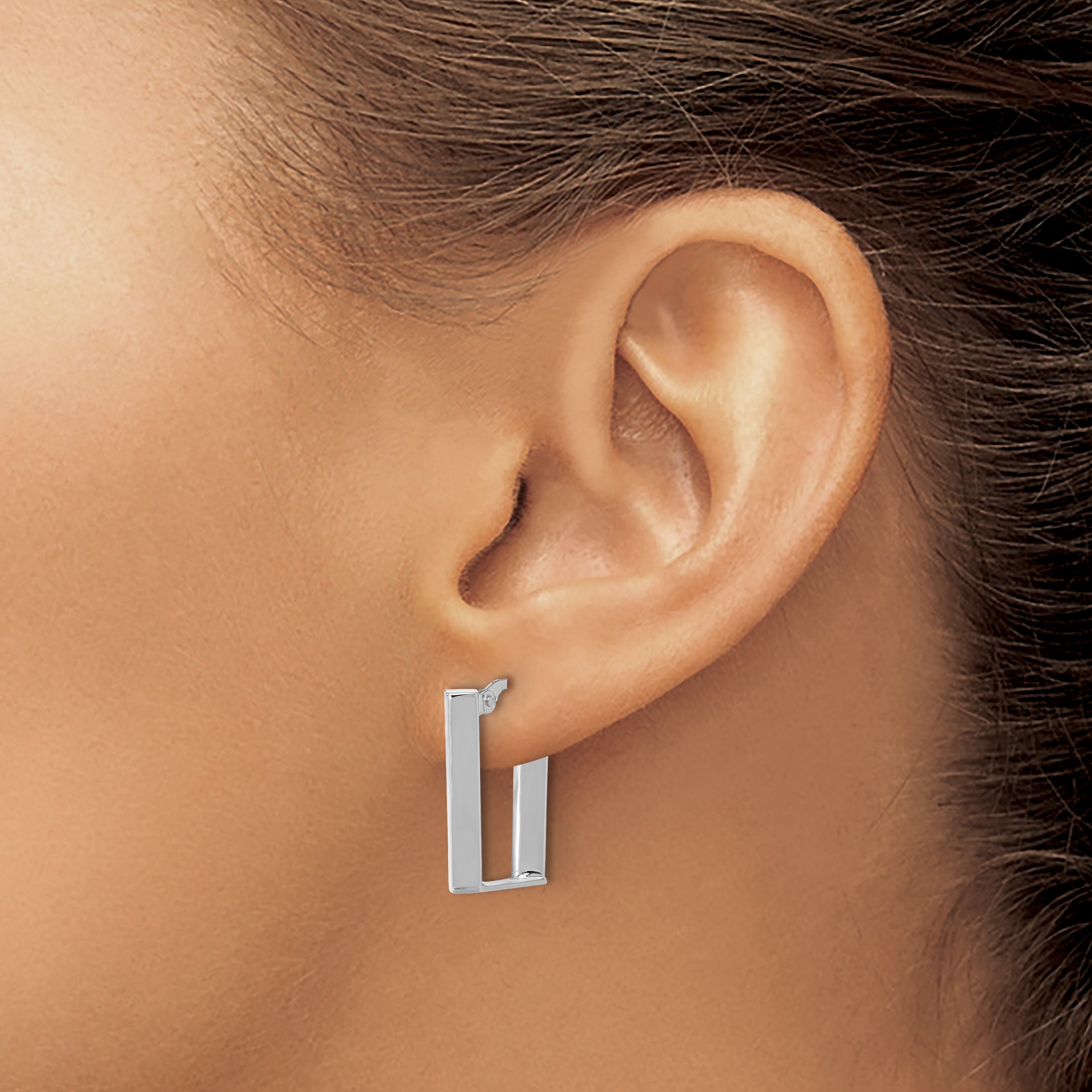 14K White Polished U Shape Hoop Earrings