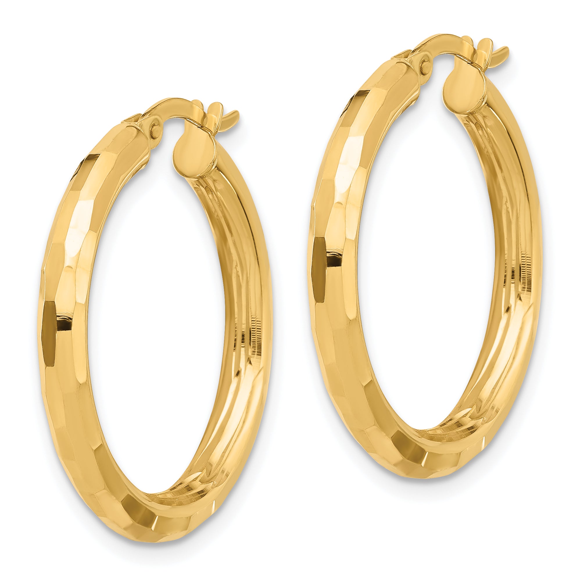 14K Polished and Diamond-cut Hoop Earrings Secondary image