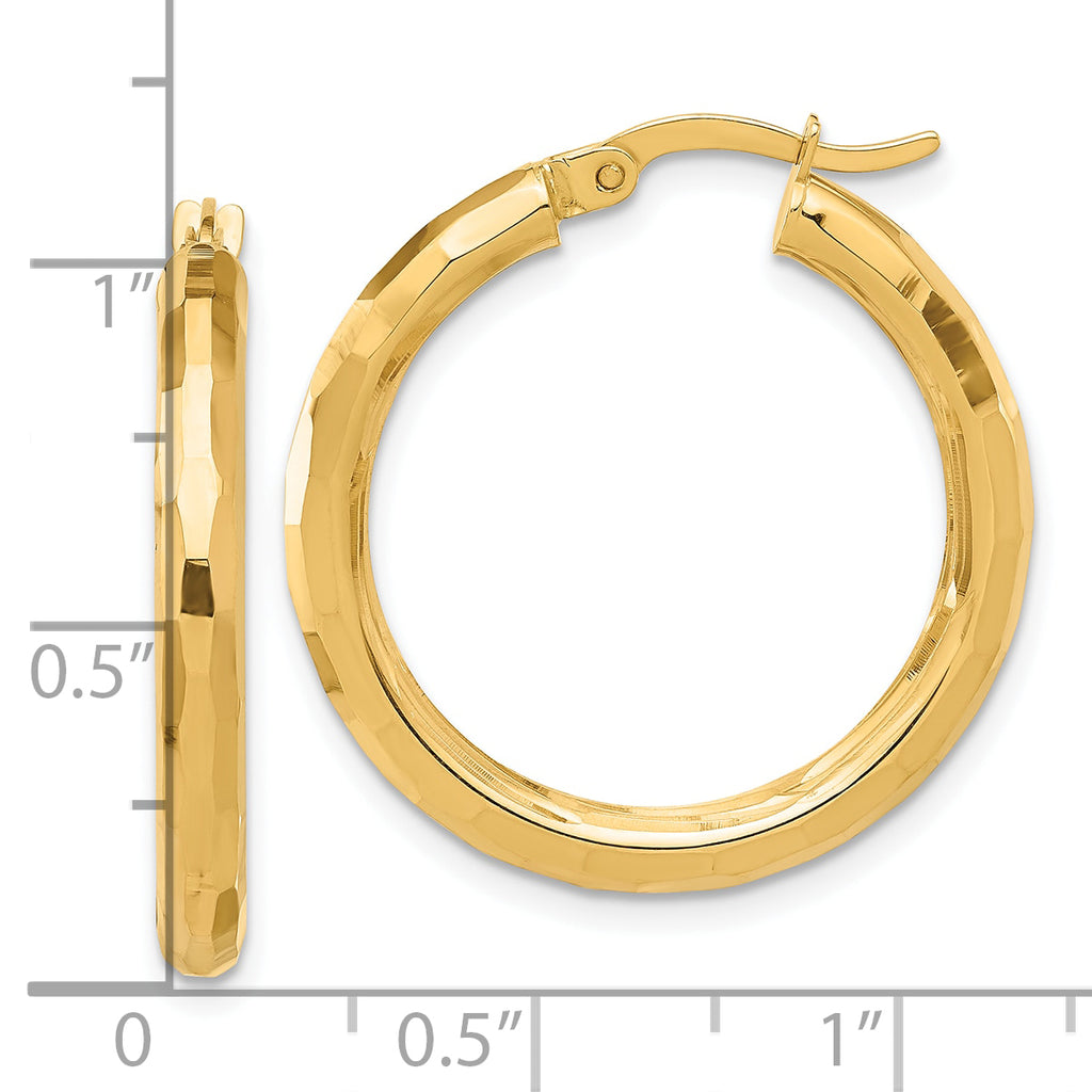 14K Polished and Diamond-cut Hoop Earrings
