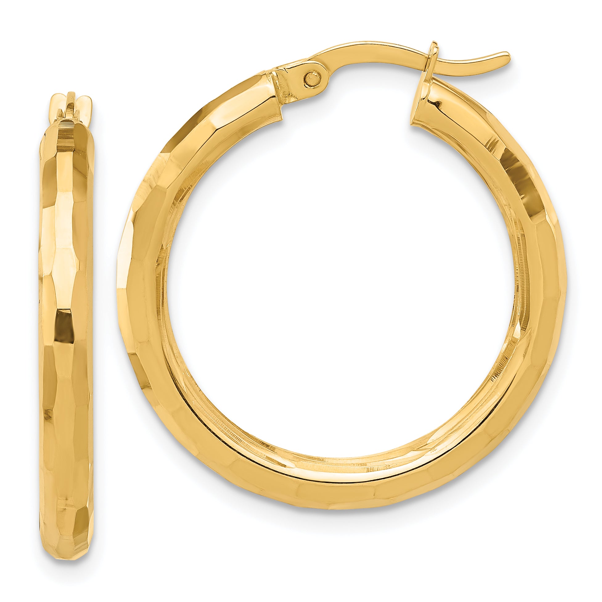14K Polished and Diamond-cut Hoop Earrings
