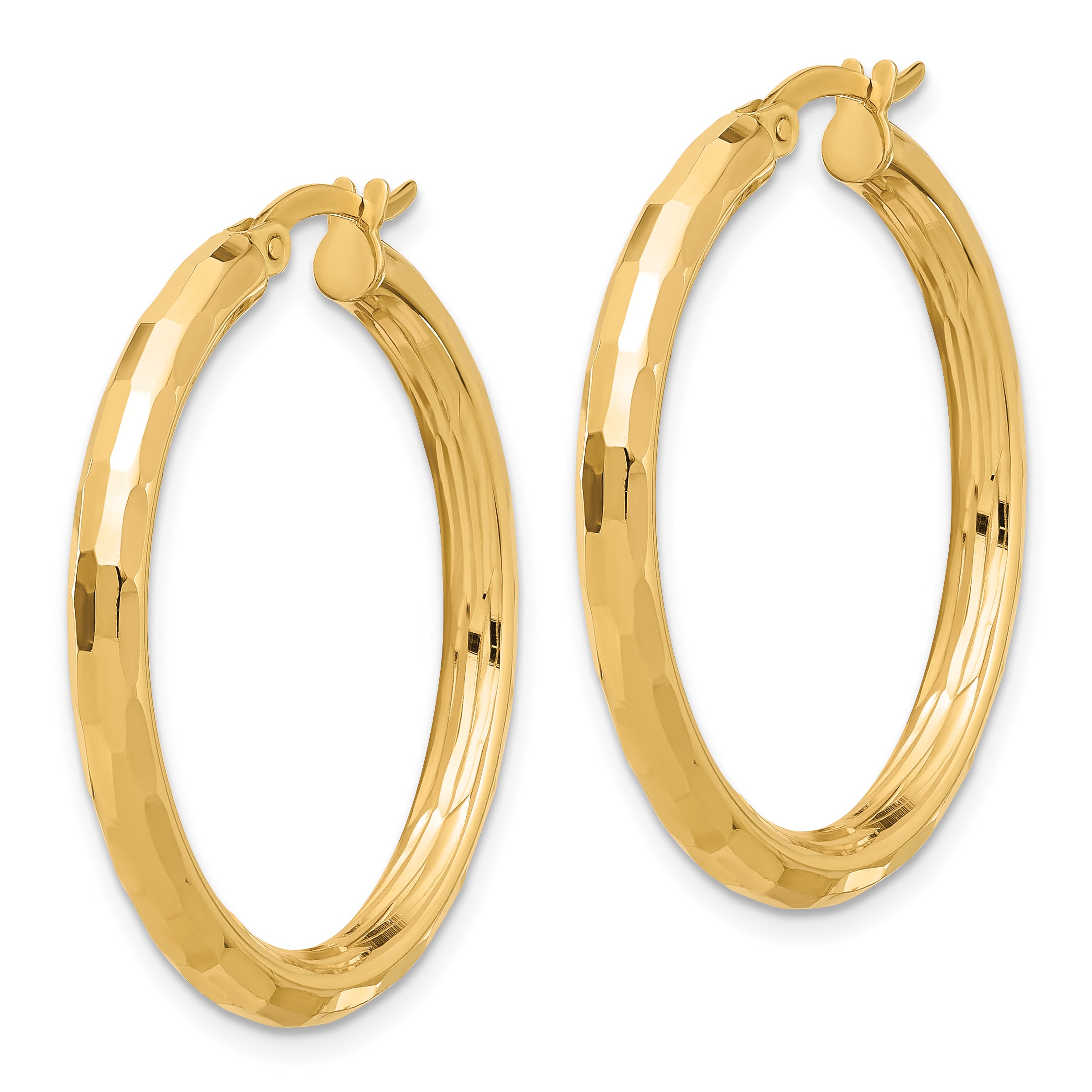 14K Polished and Diamond-cut Hoop Earrings Secondary image