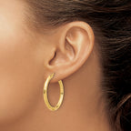 14K Polished and Diamond-cut Hoop Earrings