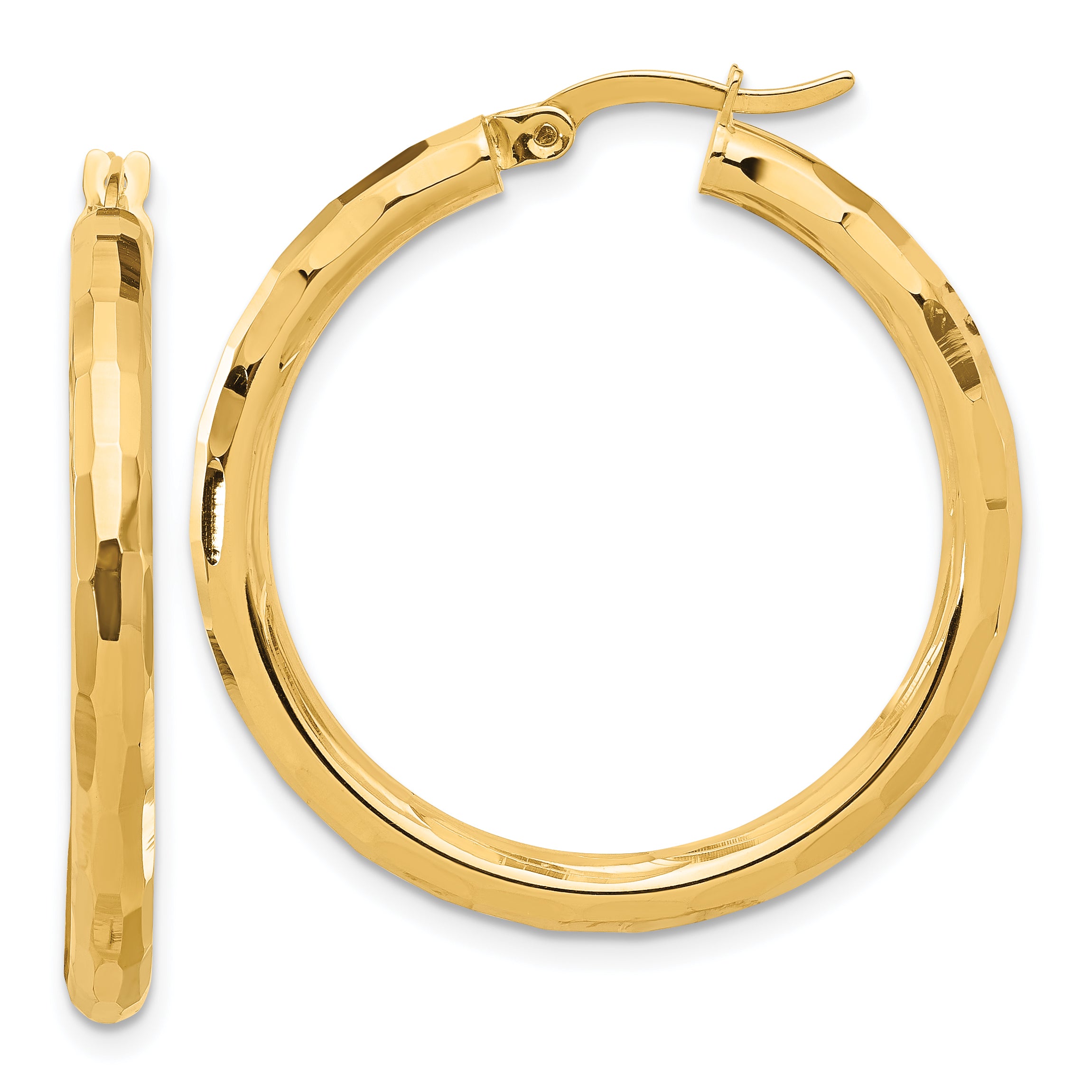 14K Polished and Diamond-cut Hoop Earrings Main image