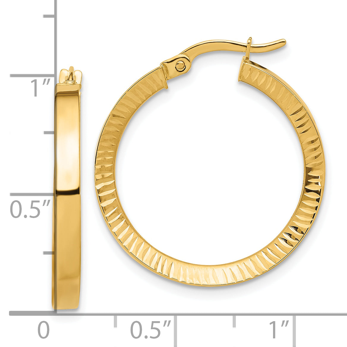 14K Polished and Diamond-cut Hoop Earrings