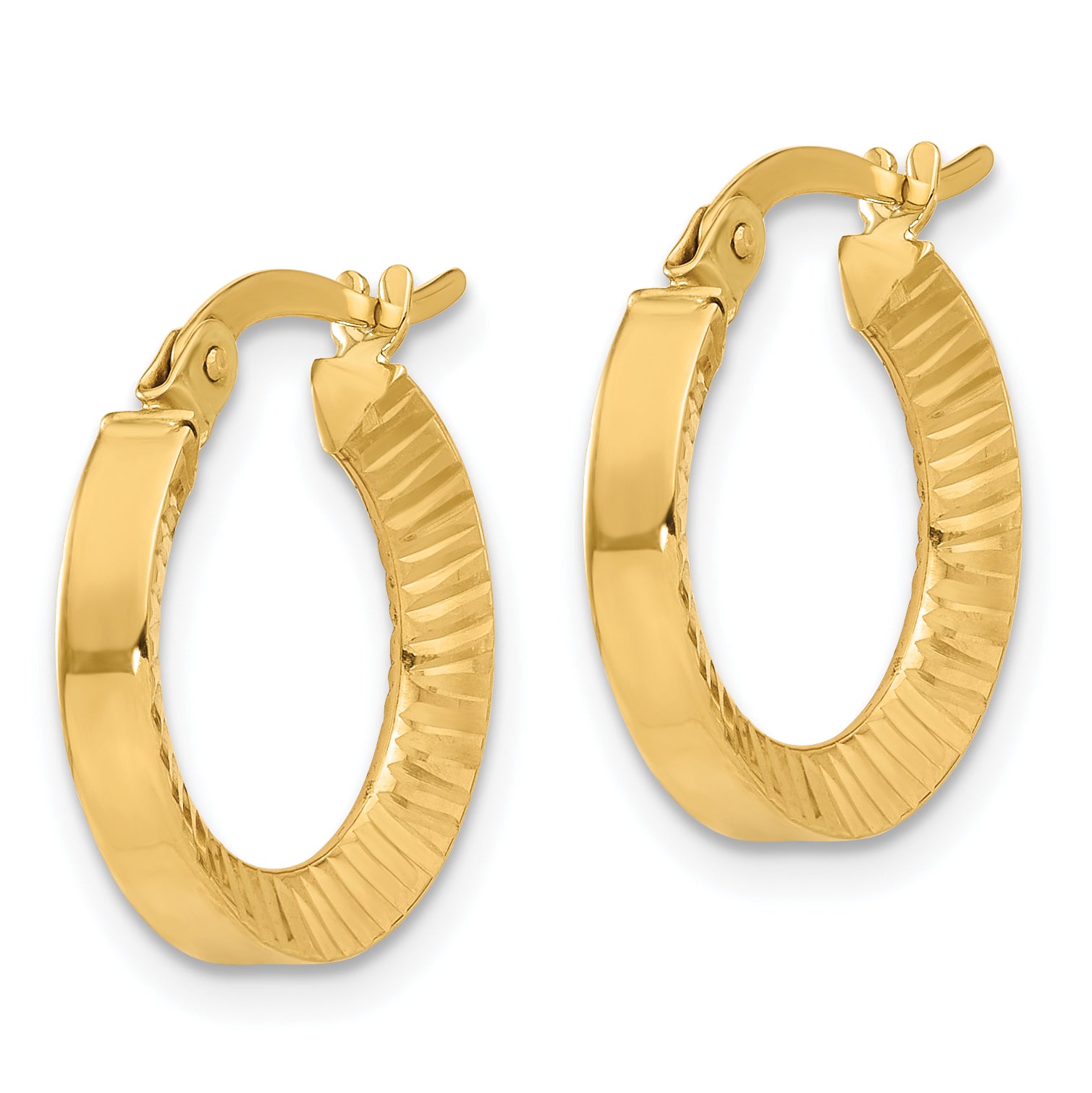 14K Polished and Diamond-cut Hoop Earrings Secondary image