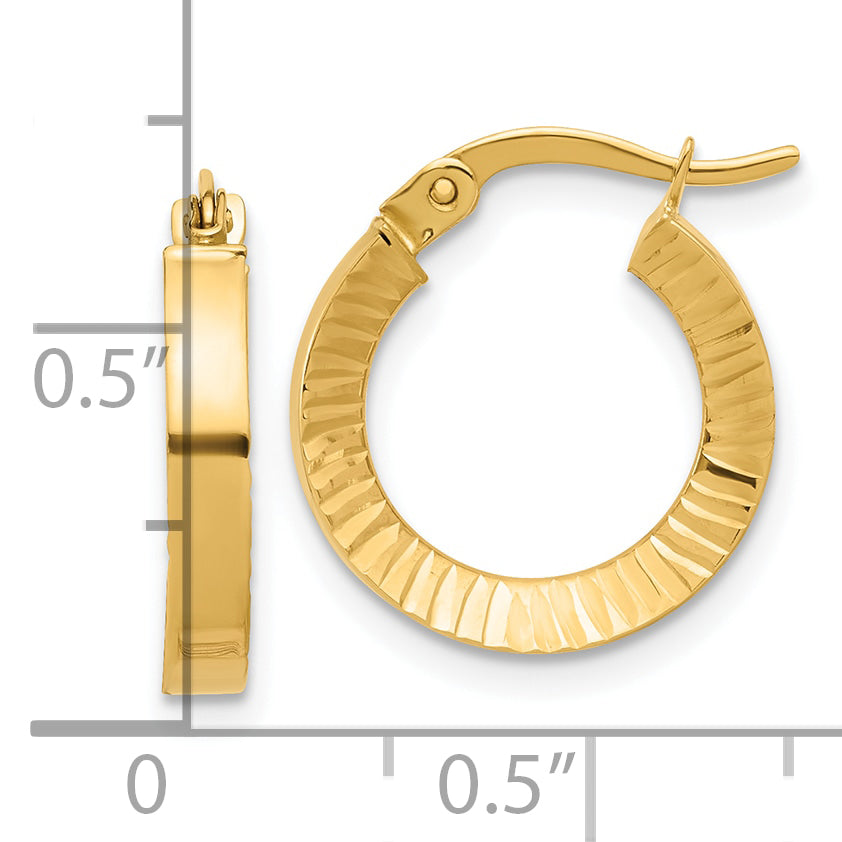 14K Polished and Diamond-cut Hoop Earrings