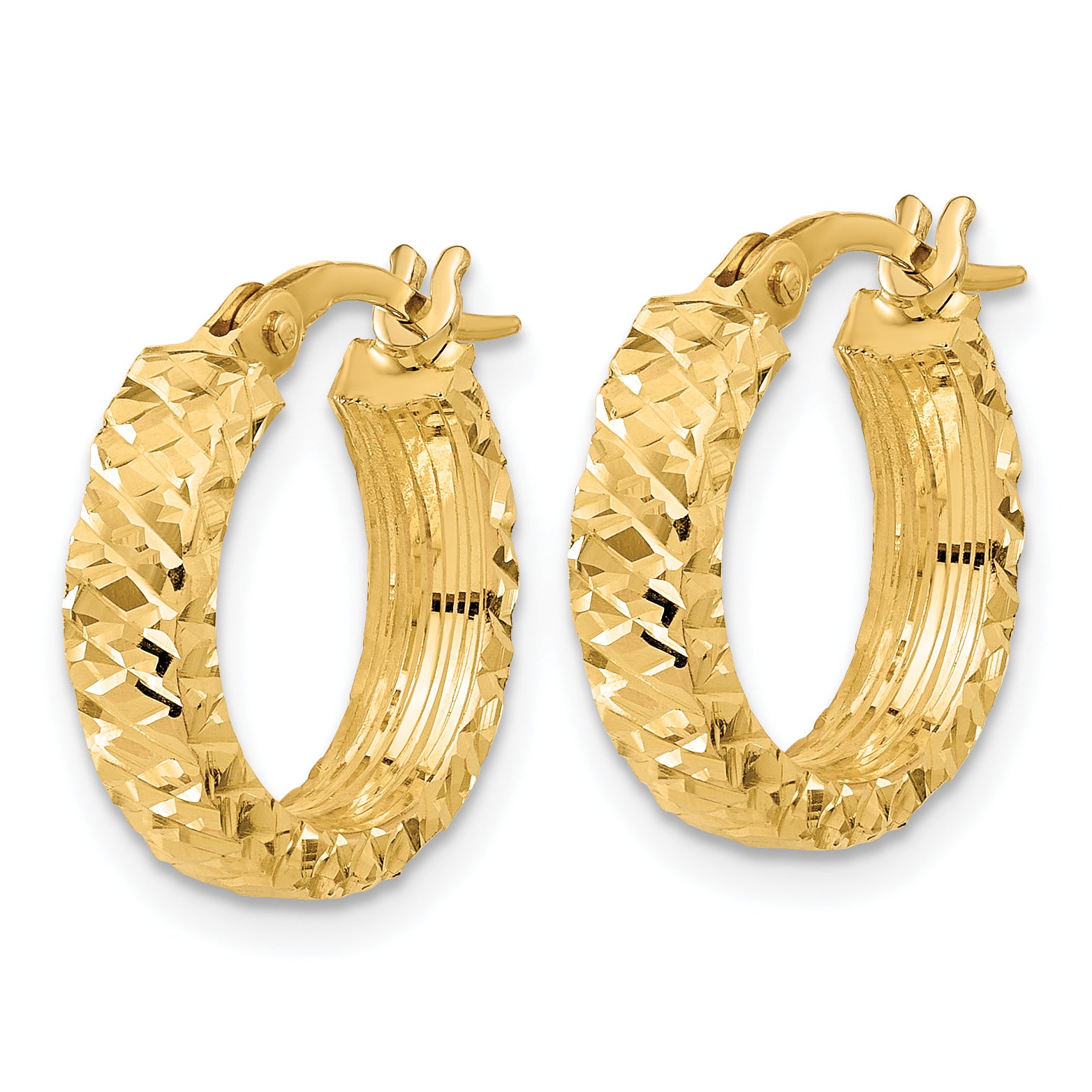 14K Polished 4mm Diamond Cut Hoop Earrings Secondary image