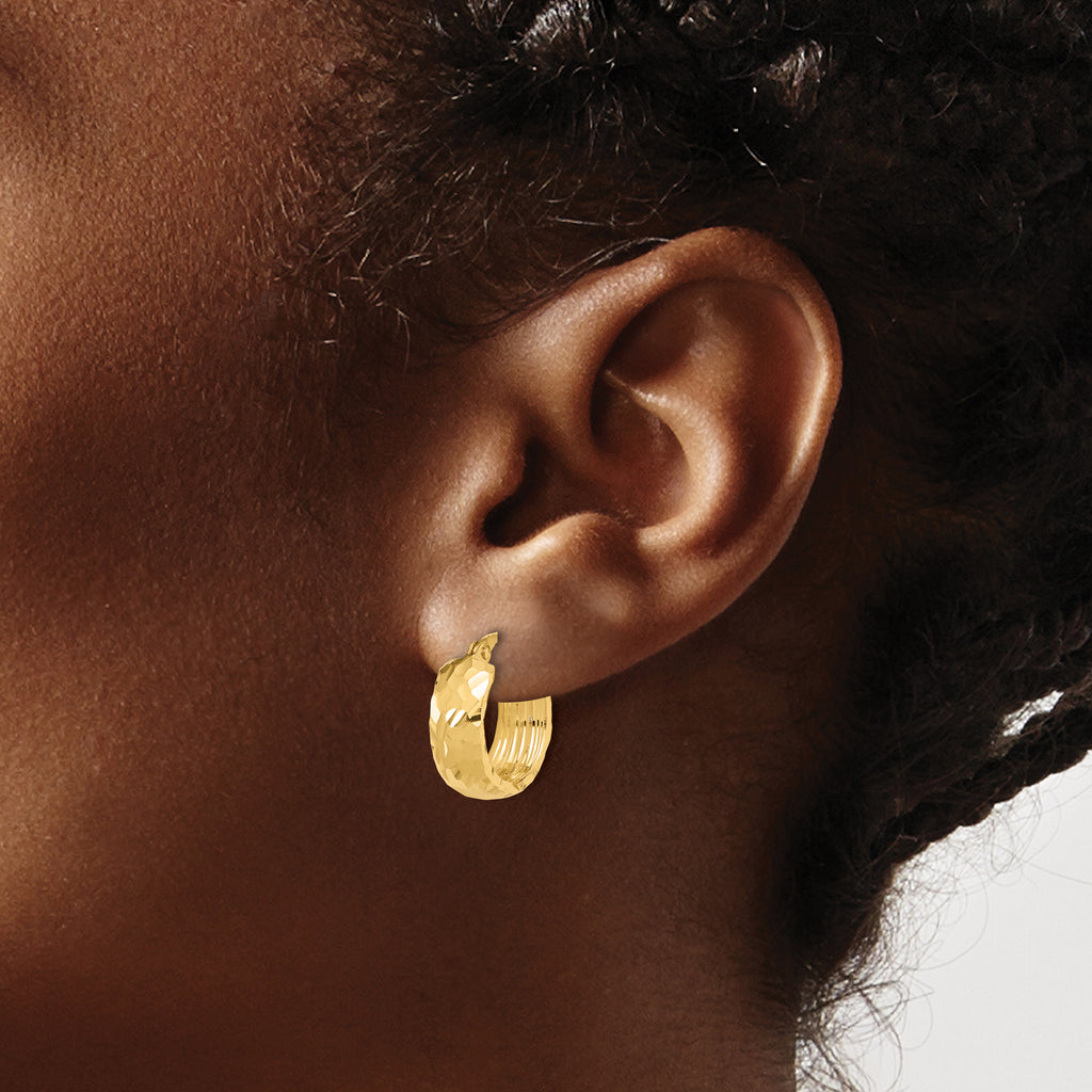 14K Polished and Diamond Cut 6mm Hoop Earrings