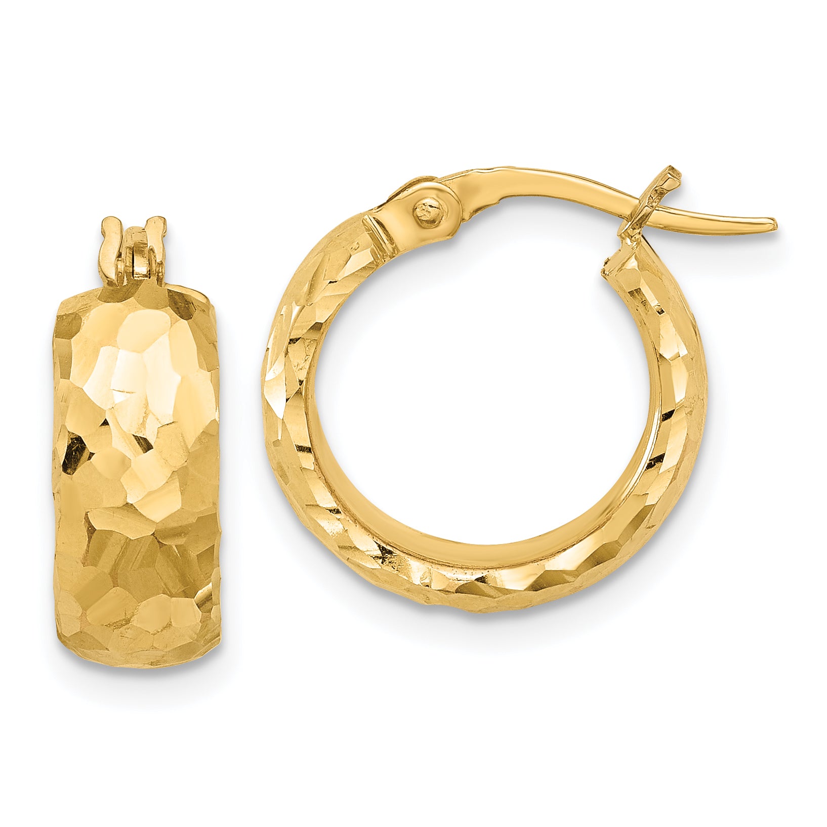14K Polished and Diamond Cut 6mm Hoop Earrings Main image
