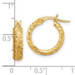 14K Satin 4mm Diamond Cut Hoop Earrings