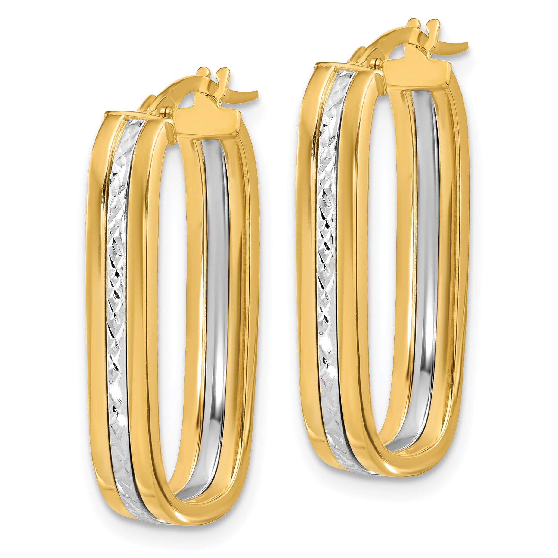 14K Two-tone D/C Oval Hoop Earrings Secondary image