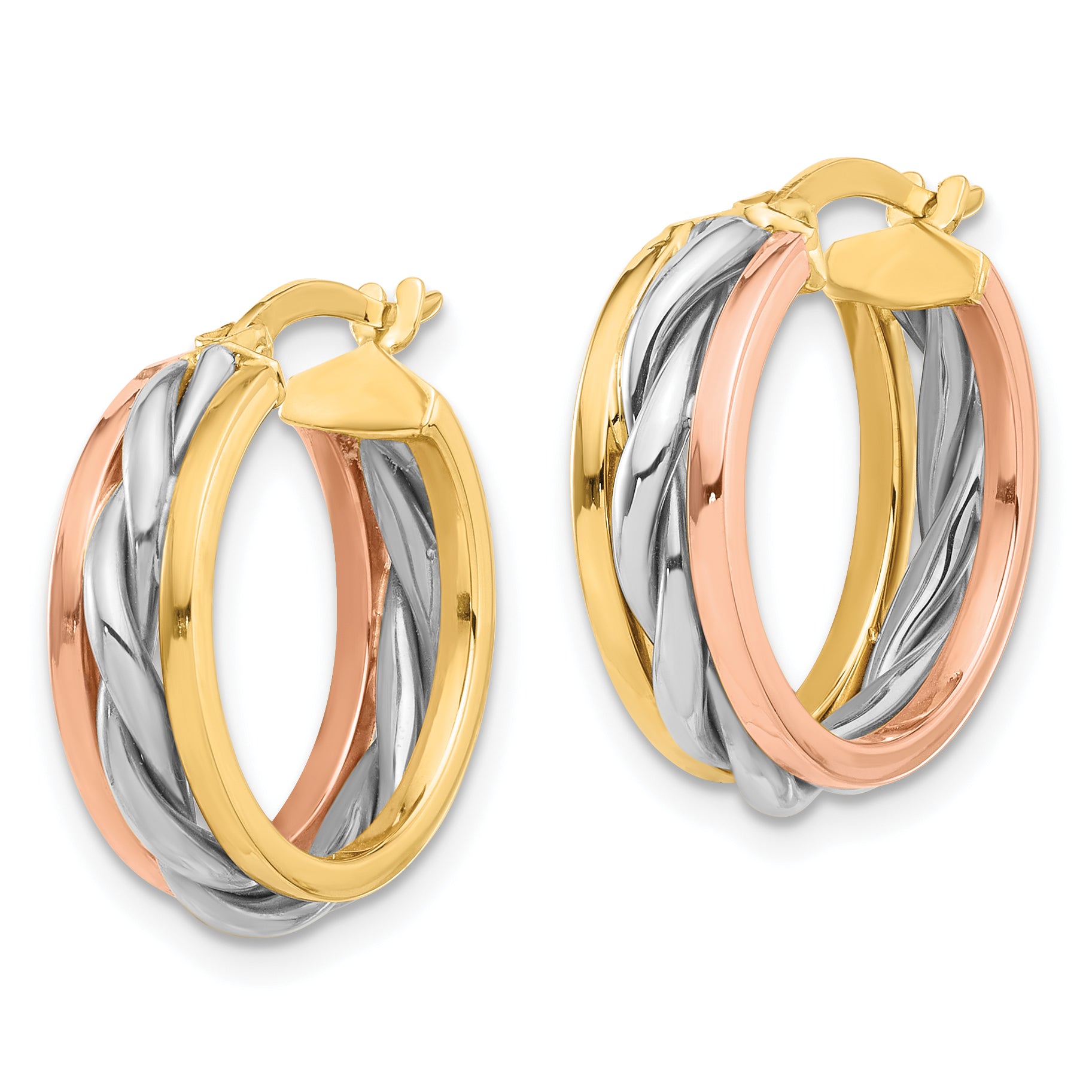 14K Tri-color Polished Hoop Earrings Secondary image
