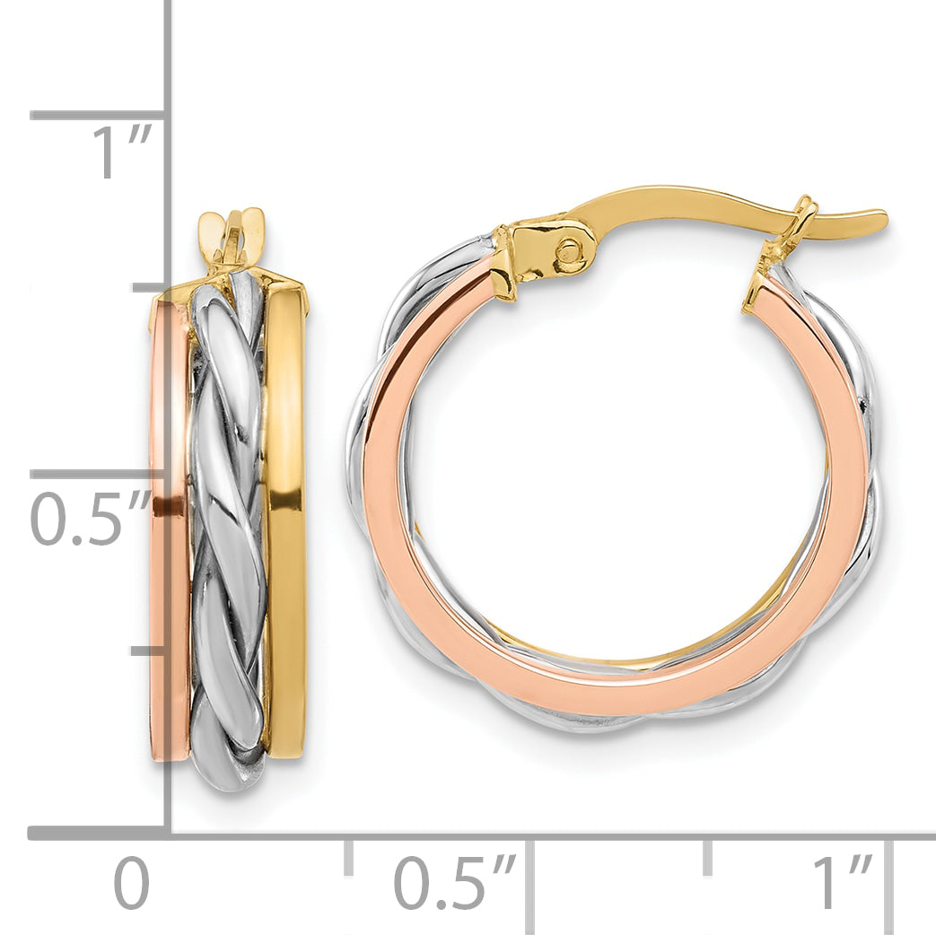 14K Tri-color Polished Hoop Earrings