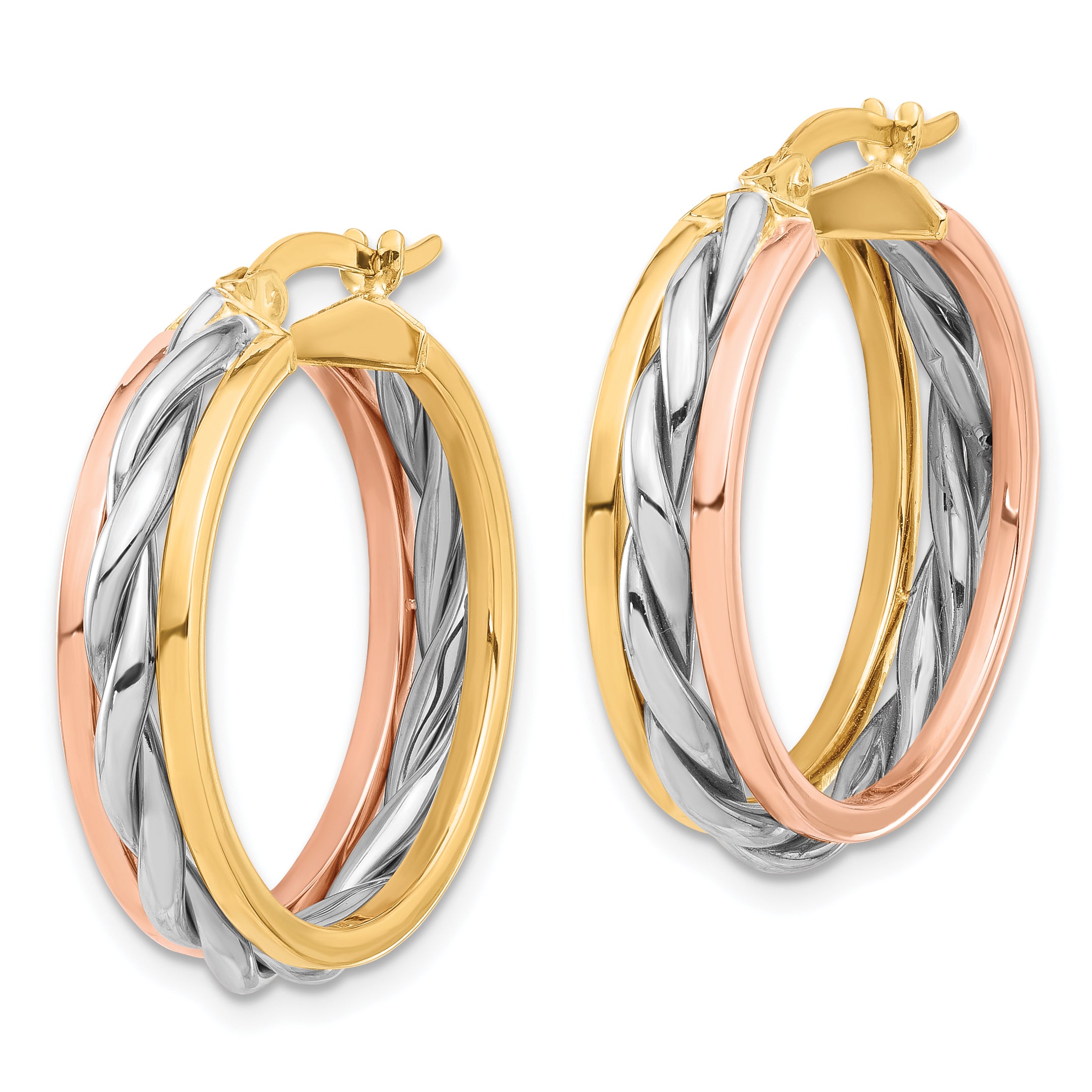 14K Tri-color Polished Hoop Earrings Secondary image