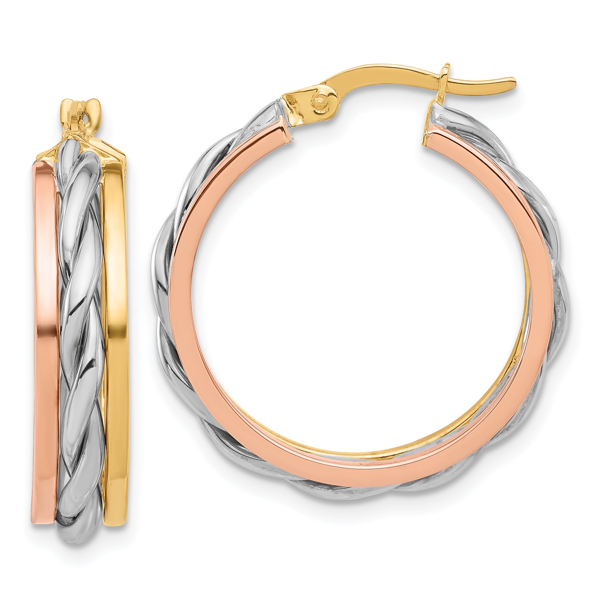 14K Tri-color Polished Hoop Earrings Main image