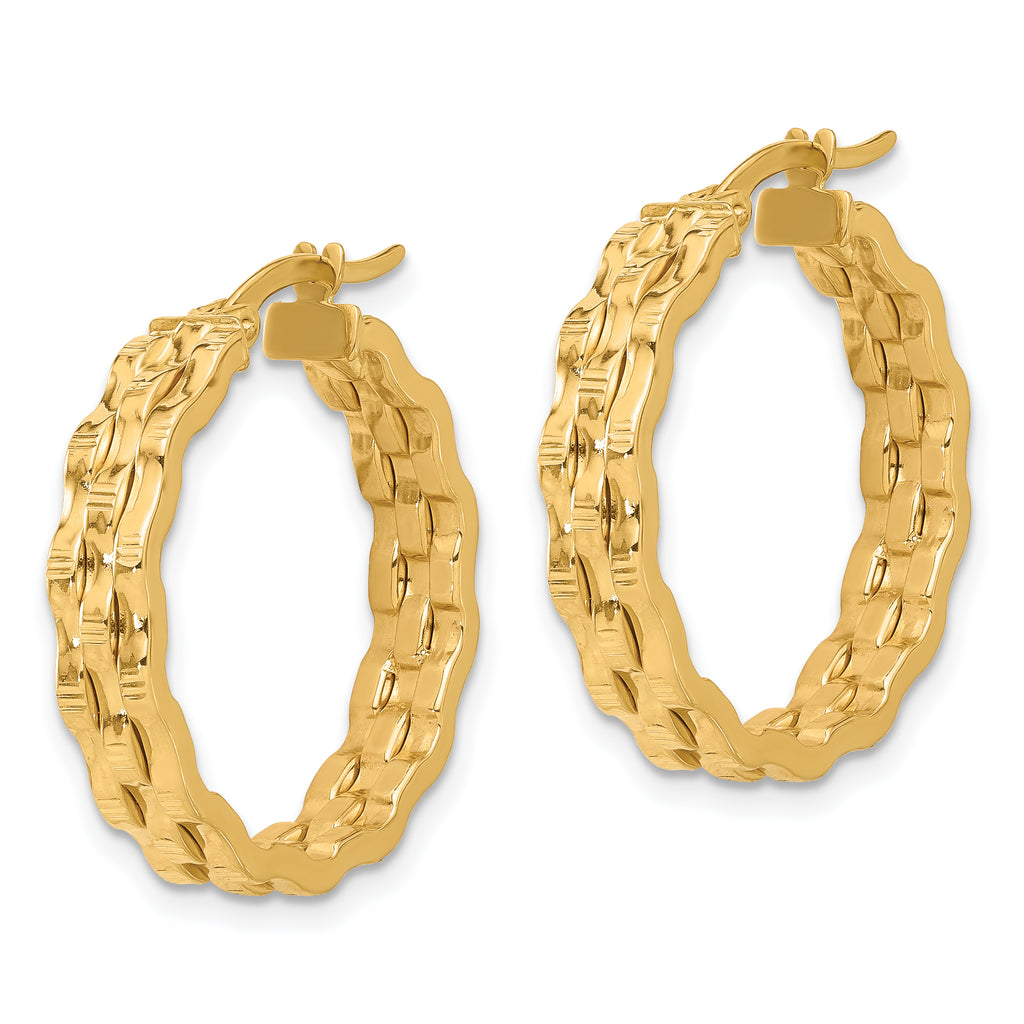 14K Polished and Textured Hoop Earrings